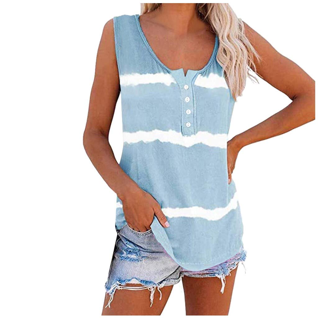 Women's Tie-Dye Scoop Neck Henley Shirts - Summer Loose Casual Sleeveless Tank Tops for Women | Breathable Cotton Corset Tops for Beach, Yoga & Everyday Wear