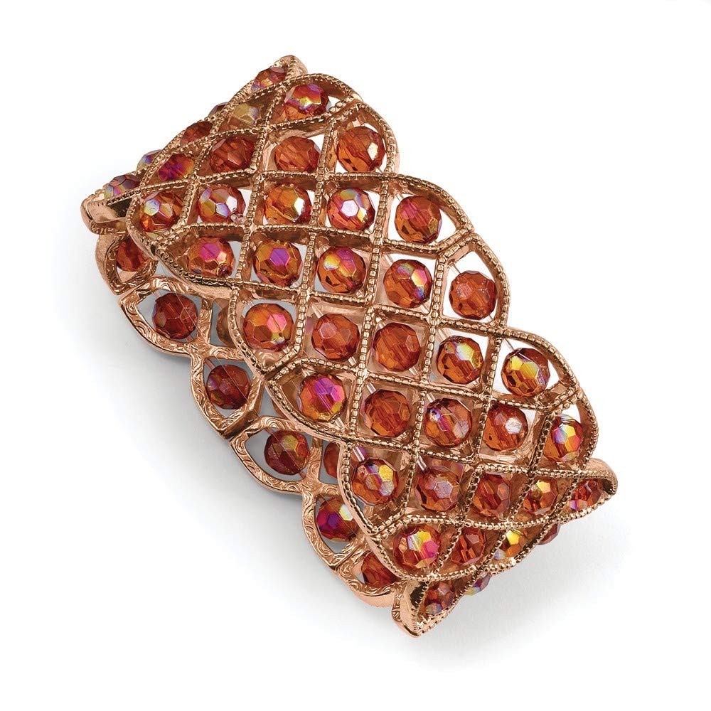 Copper Tone Orange Aurora Borealis Crystal Stretch Bracelet for Women - Adjustable Boho Beaded Jewelry Gift for Her - Perfect for Parties, Weddings & Everyday Wear