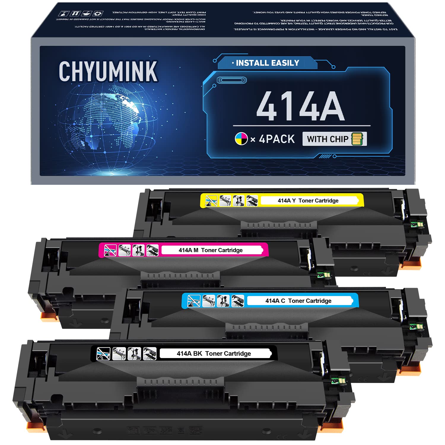 HP M479fdw Toner 414A 4-Pack (BK/C/Y/M) - High Yield for Home & Office Printing