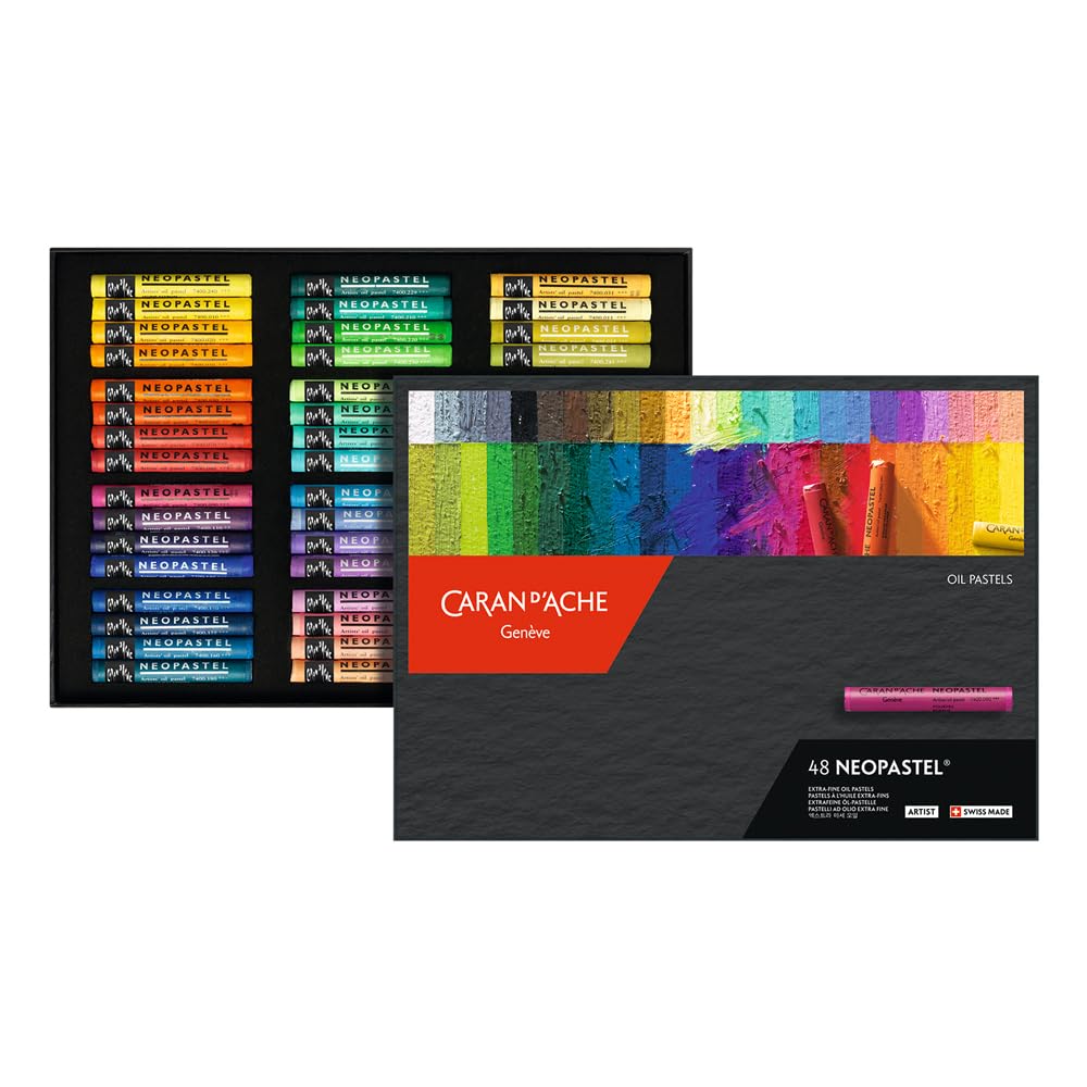Premium Caran D'ache Neopastel Oil Pastels Set - 48 Vibrant Colors (7400.348) for Professional Artists & Sketching | Ideal for Drawing, Blending & Mixed Media Art Projects