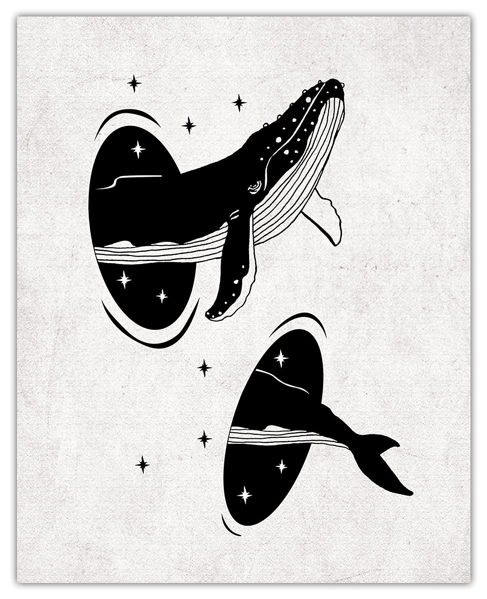 Whale on Space Dimension Abstract Wall Art - Minimalist Aesthetic Boho Decor for Home, Office, Bedroom & Living Room - Unframed 8x10 Inch Poster - Perfect for Modern Spaces & Gift Giving