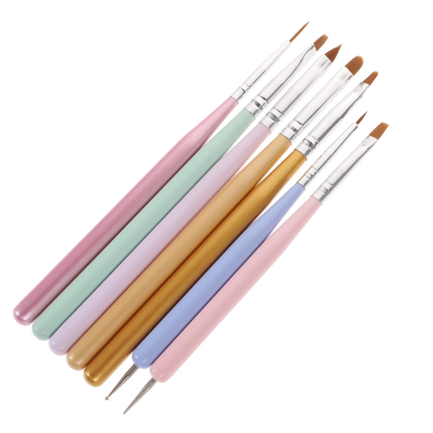 FRCOLOR 7pc Nail Art Brush Set - Double-ended Acrylic Nail Painting Tools for Salon & Home Use