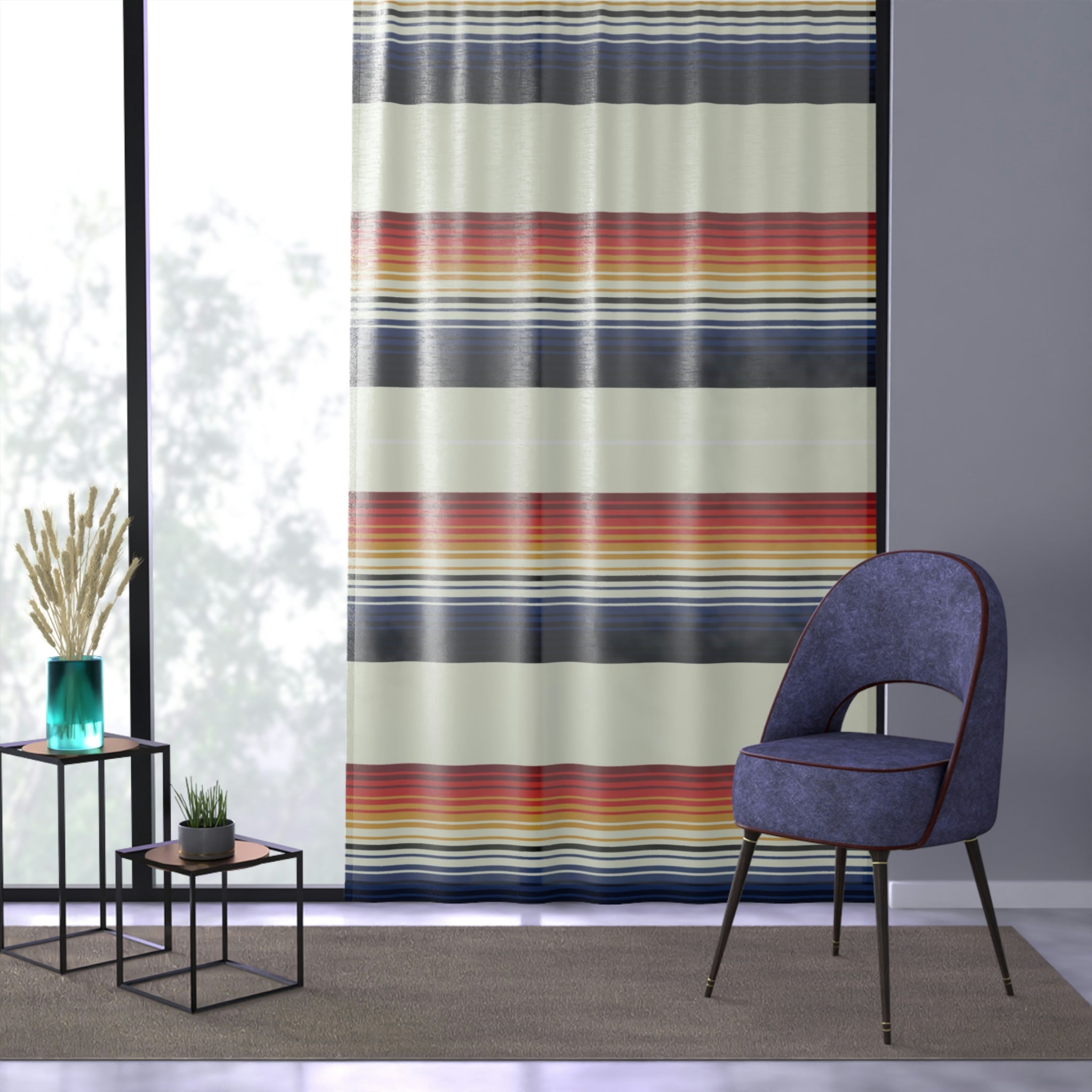 Southwestern Mexican Blanket Pattern Sheer Window Curtains - Polyester Semi-Transparent One-Sided Print for Living Room, Bedroom & Boho Home Decor