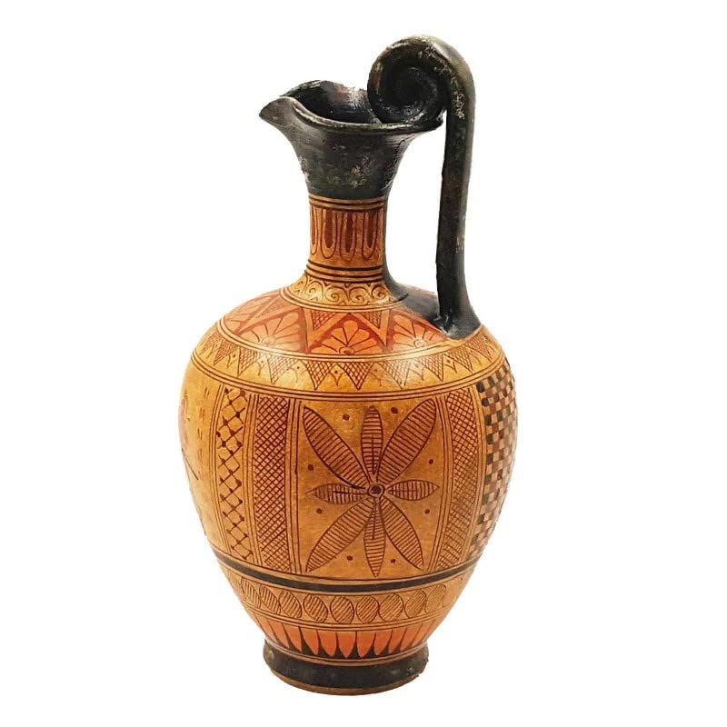 Ancient Greek Style Geometric Pottery Vase - 24cm Handmade Ceramic Jar for Home Decor, Wedding Centerpiece & Gift Idea