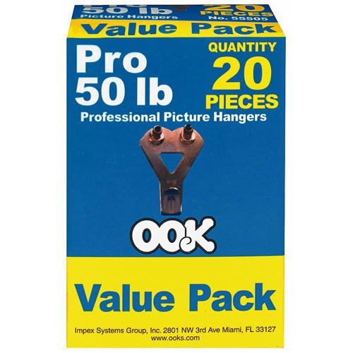 OOK 55505 50-Pound Steel Professional Picture Hangers - 2 Packs of 20 Heavy Duty Hooks for Framed Art, Mirrors & Wall Decor | Secure Hanging Solution for Home & Office