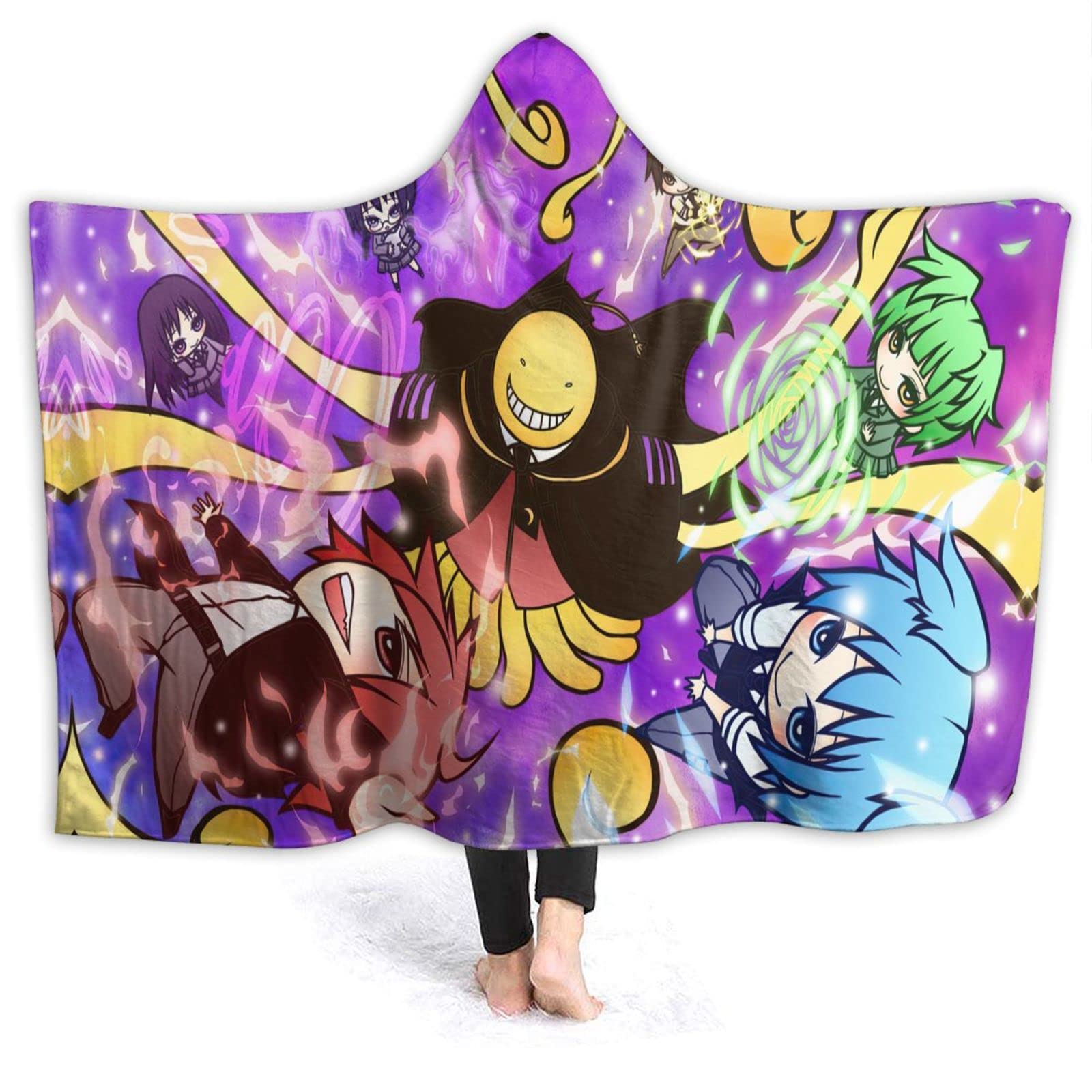 Assassination Classroom Hooded Blanket - Soft Anti-Pilling Flannel Wearable Blanket Hoodie for Kids, Adults & Teens - Plush Warm Throw Blanket 60x50 Inches - Perfect for Anime Fans, Cosplay, Movie Nights and Winter Snuggling