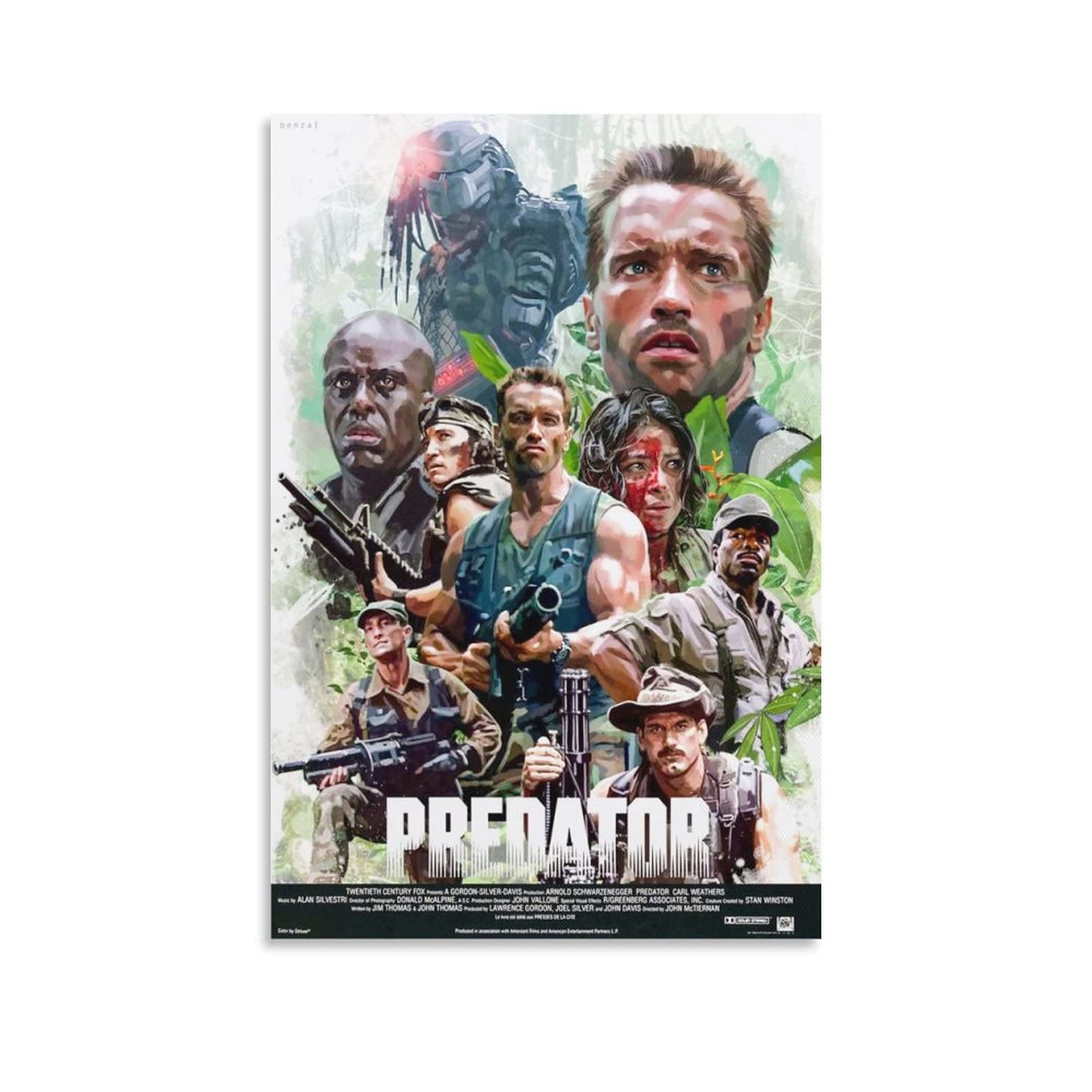 Predators Movie Poster Framed Wall Art - 16x24 inches (40x60cm) Canvas Painting for Living Room & Bedroom Decor - Sci-Fi Film Aesthetic Poster for Home Theater & Man Cave