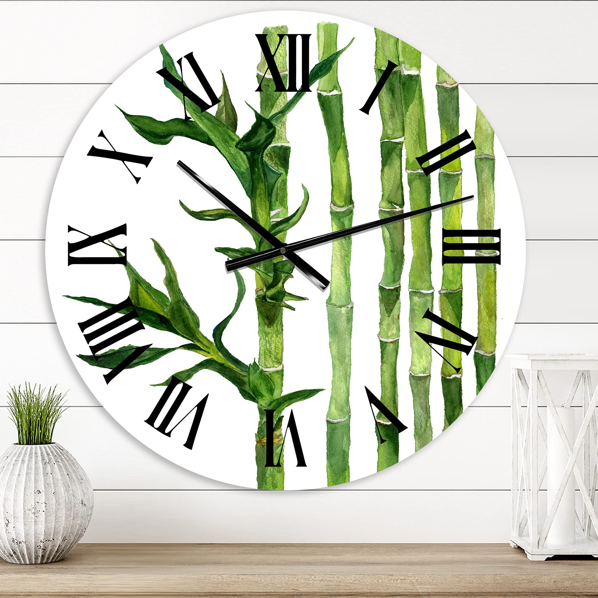 Bamboo Branches in The Forest III - Large Tropical Wall Clock with Floral & Botanical Design for Living Room, Bedroom, or Office Decor | Silent Non-Ticking Modern Home Décor