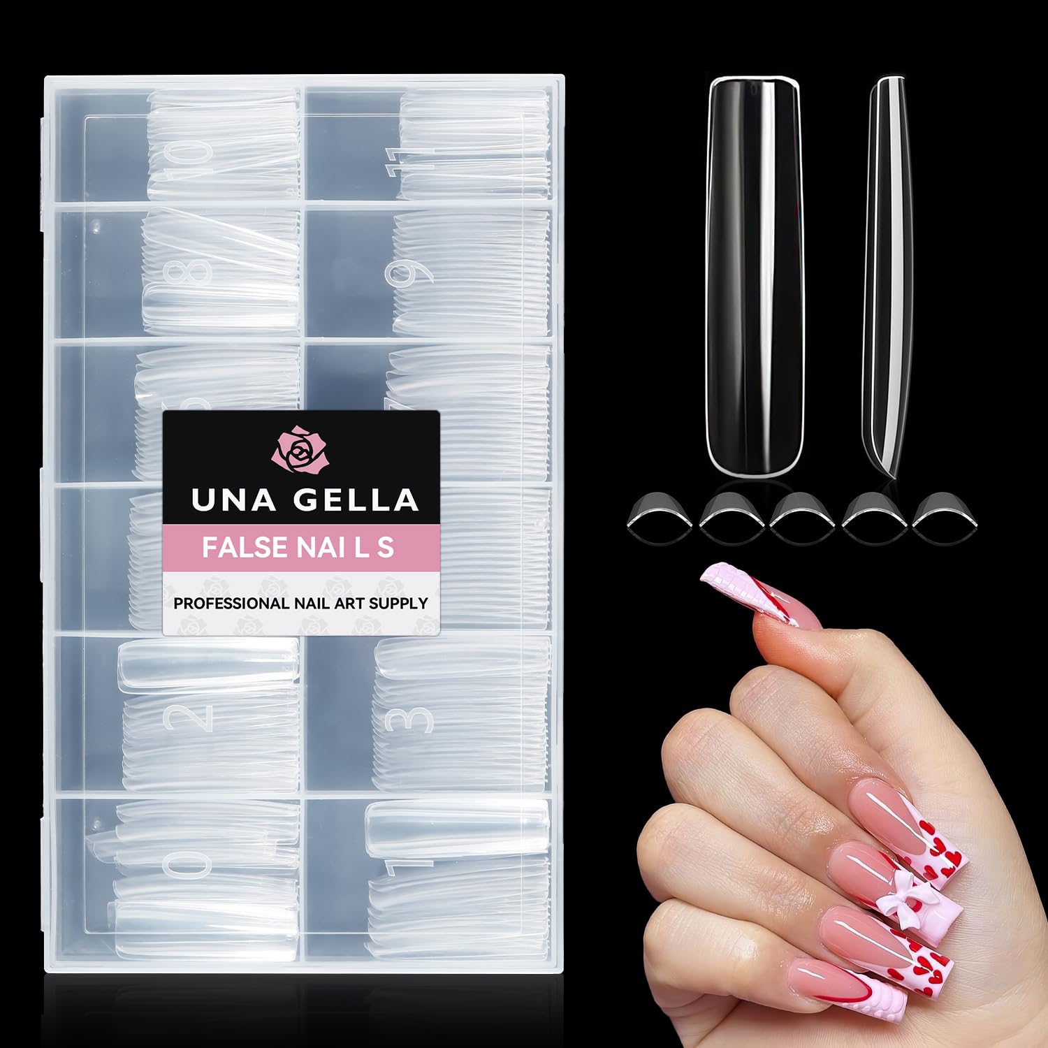 UNA GELLA 216 PCS Square Gel Nail Tips - XXL Extra Long, No C Curve, Full Cover Straight Fake Nails for Acrylic & Gel Extensions | Perfect for Salon Professionals & DIY Manicures at Home