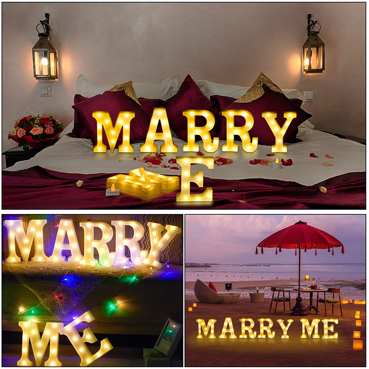 LED Light Up Letter - Warm White 'Marry Me' Proposal Sign for Valentine's Day, Wedding & Engagement | Romantic Decoration for Bedroom, Party & Photo Backdrop
