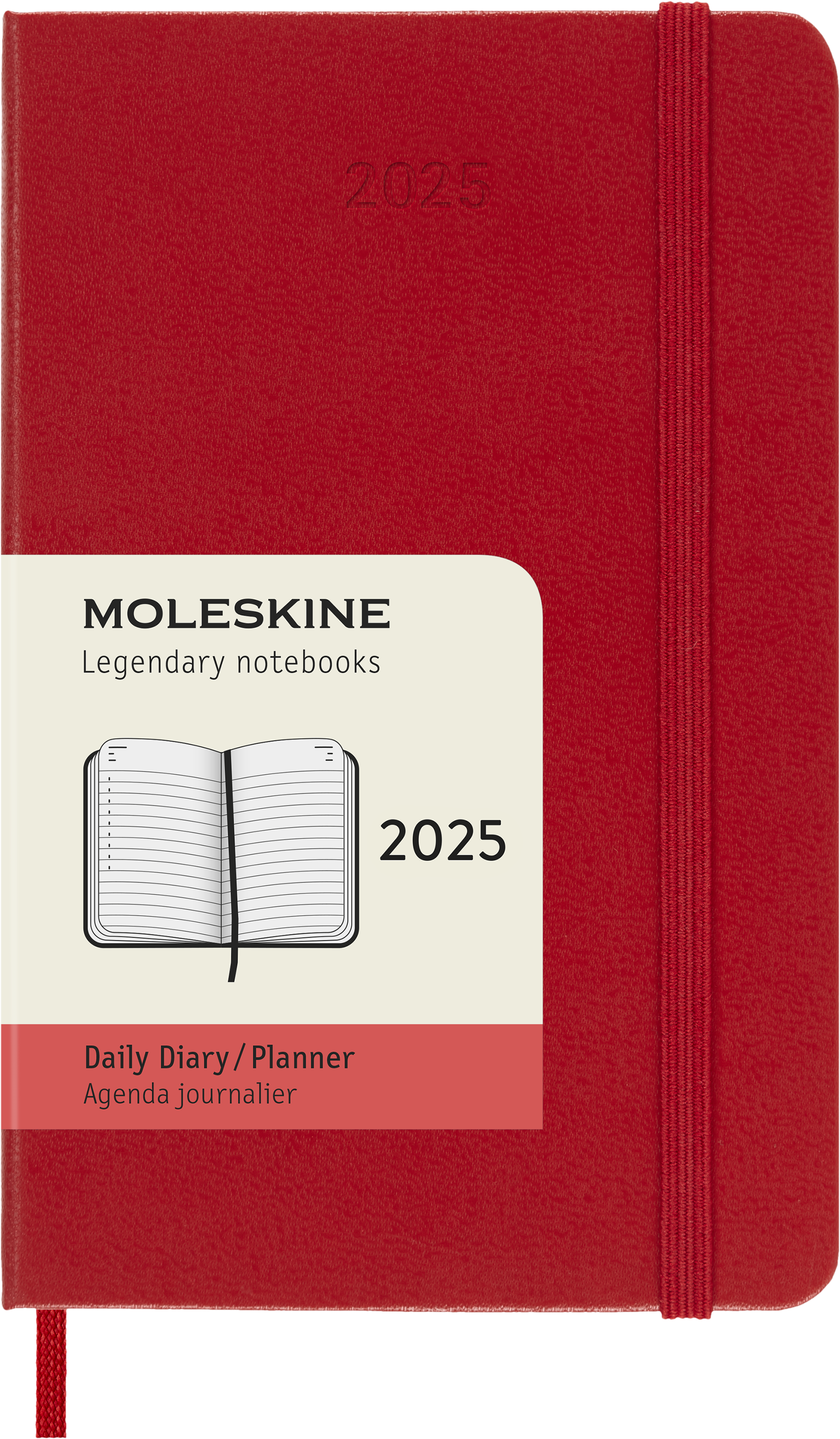 2025 Moleskine Pocket Diary - 90mm x 140mm Hard Cover, Day Per Page Planner, Scarlet Red | Perfect for Daily Journaling, Travel & Work Organization