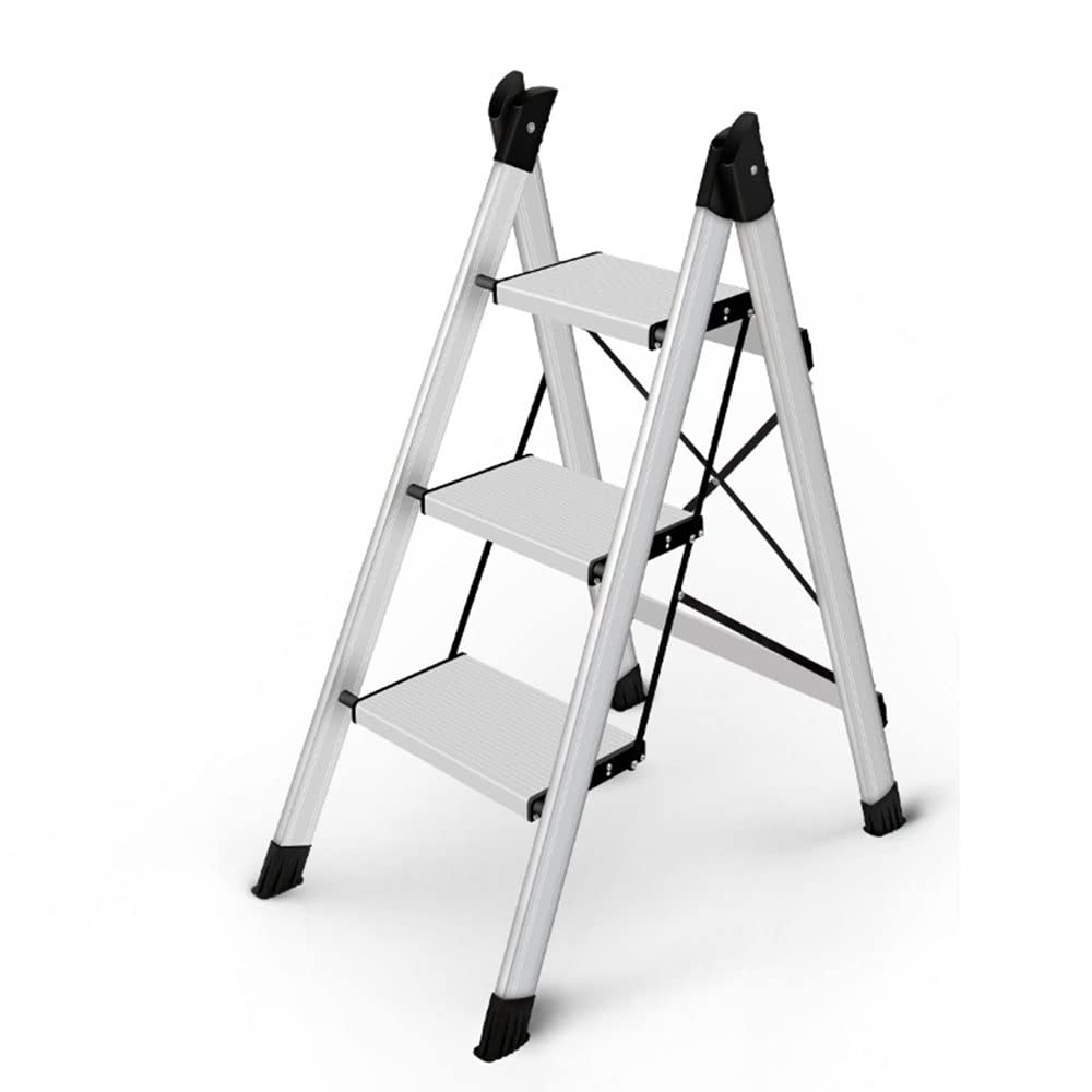 **iBalody 3-Step Aluminum Alloy Folding Ladder Stool - Lightweight Portable Step Stool with Anti-Slip Surface & Convenient Handle for Home, Garden, Kitchen, and Display Use**