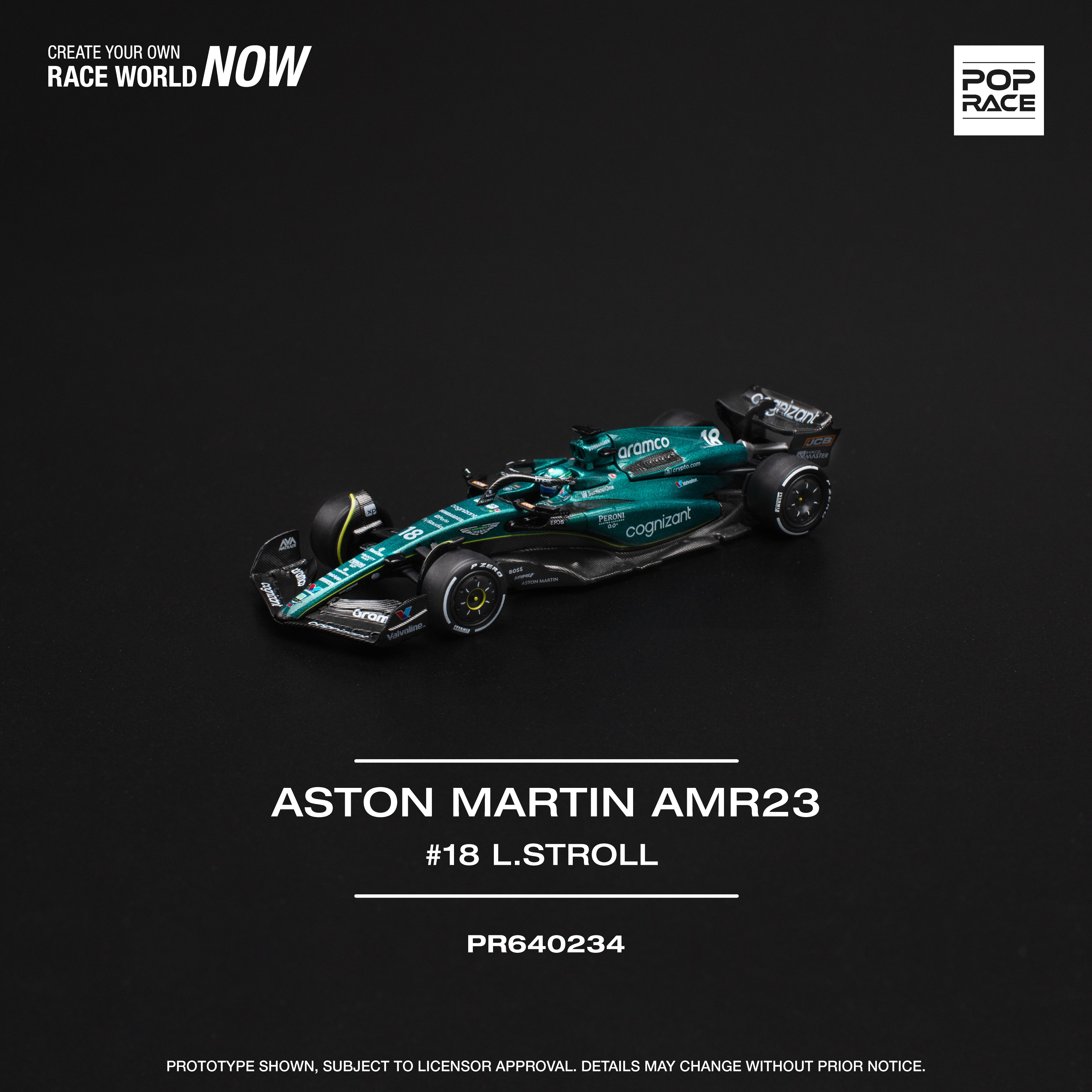 Pop Race 1:64 Scale Aston Martin AMR23 F1 #18 Lance Stroll Diecast Model Car - Perfect for F1 Collectors, Display & Racing Enthusiasts