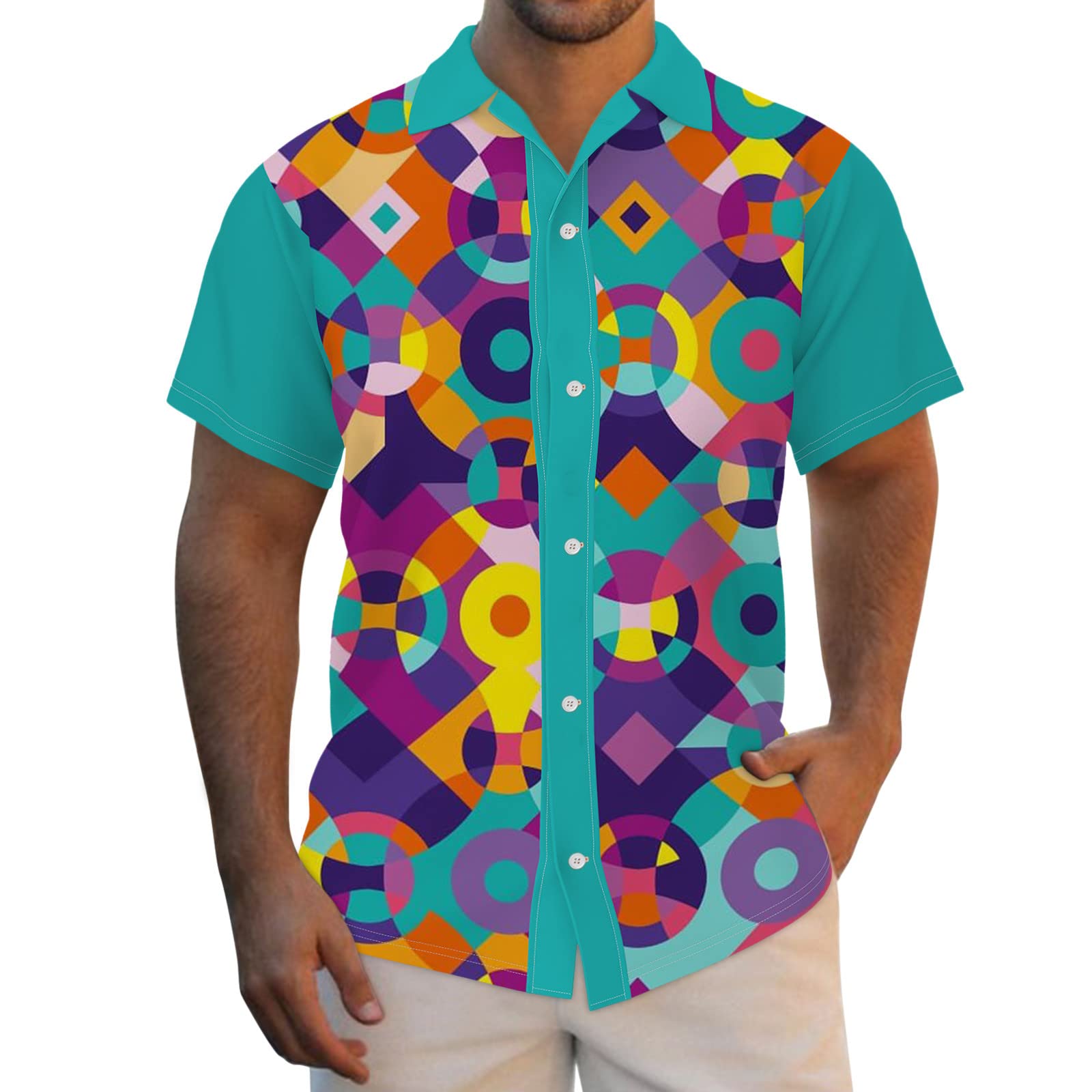 Men's Casual Short Sleeve Printed Shirt with Turndown Collar - Summer Breathable Button-Up Top for Work & Outdoor Activities (Black)