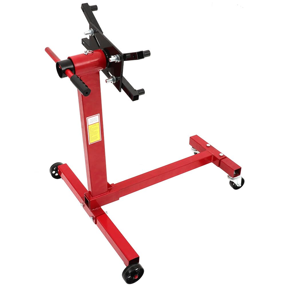 1,000 lbs Capacity Heavy Duty Engine Stand - 360 Degree Rotating Head with Adjustable Arms for Car Motor Repair | Perfect for Auto Shops, DIY Mechanics & Engine Rebuilding Projects (Red)