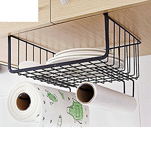 Under Shelf Organizer Basket - Space Saving Kitchen Storage for Food, Paper Towels & Spices (Pack of 2) - Perfect for Pantry, Cabinet & Small Space Organization