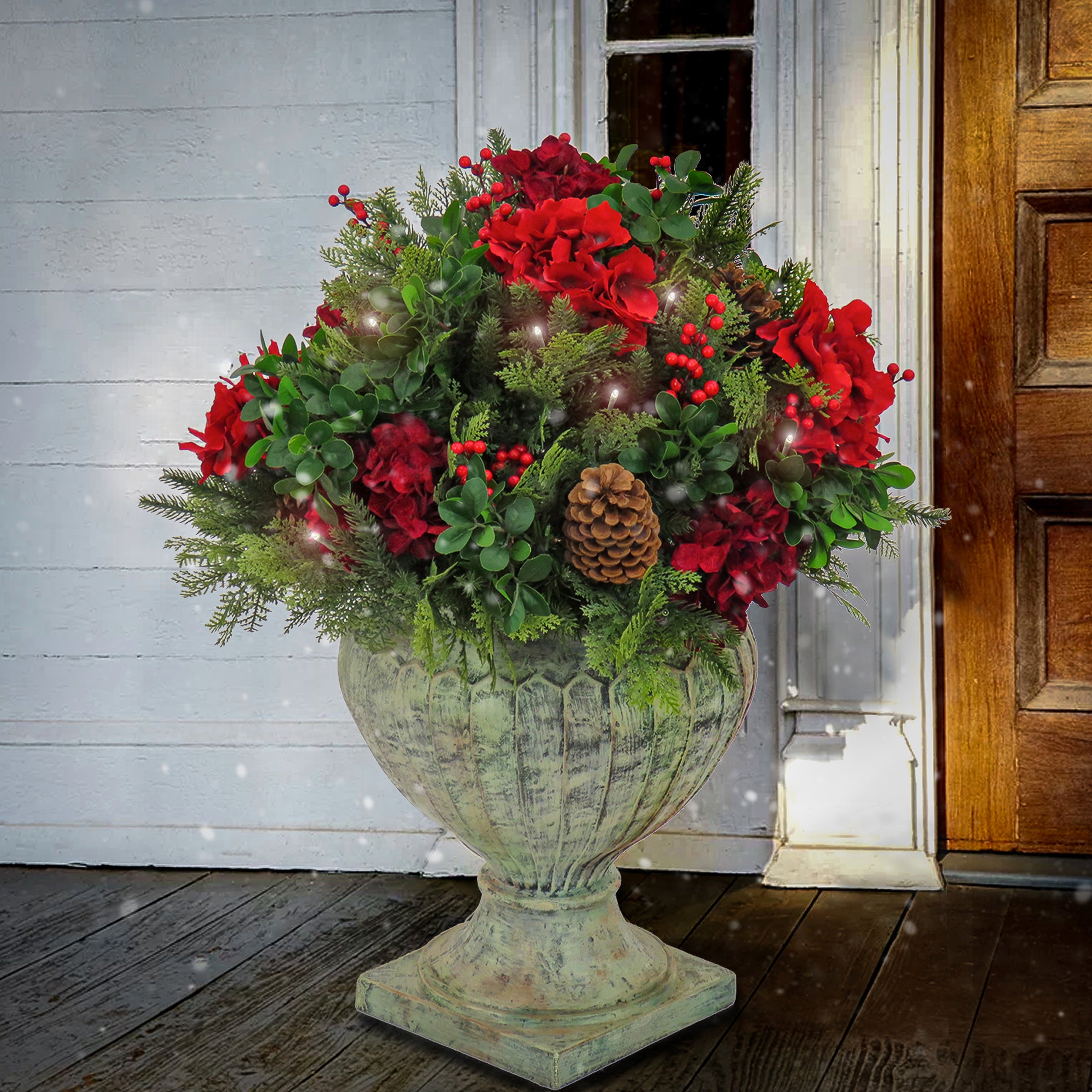 28 Inch Pre-Lit Vienna Waltz Decorated Urn Filler with Warm White LED Lights - Perfect for Christmas Decor, Holiday Centerpieces, and Fireplace Mantel Displays