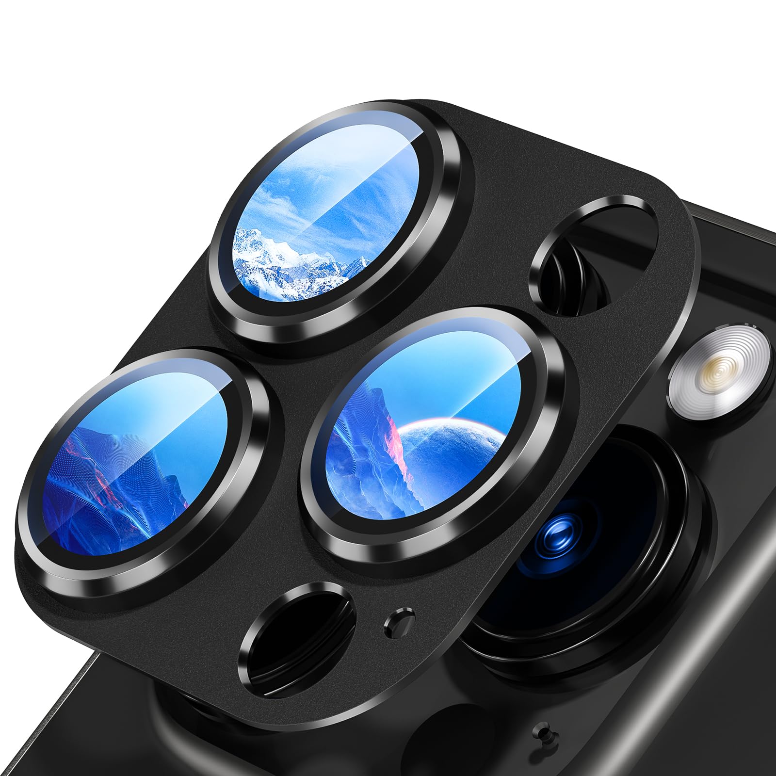 Premium 9H Tempered Glass Camera Lens Protector for iPhone 15 Pro & 15 Pro Max - Scratch Resistant, Metal Ring Compatible, Easy Installation (Black Titanium) - Perfect for Outdoor Photography & Travel Protection
