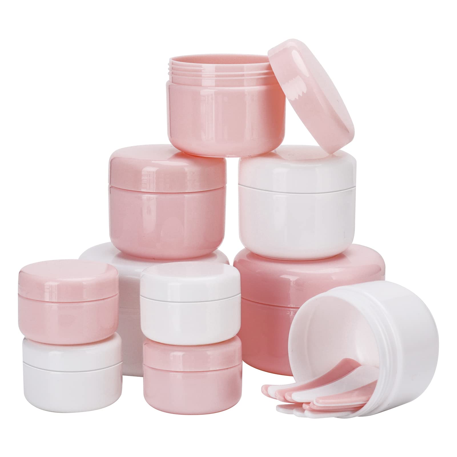Heyu-Lotus 10-Piece Travel Toiletry Pots Set - 20ml/50ml/100ml Cosmetic Sample Jars with Spatulas for Creams, Makeup & Nail Art Storage - Perfect for Travel, Salon & DIY Beauty Organization