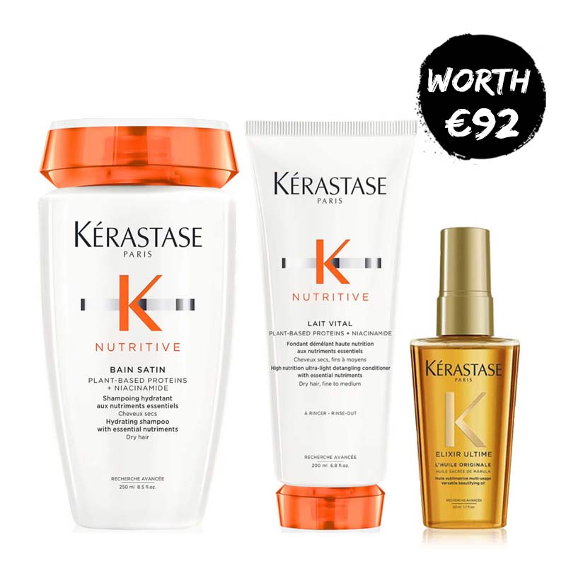 Kérastase Nutritive Hydrating Shampoo & Conditioner Set with Hair Elixir - Moisturizing Hair Care Bundle for Dry & Damaged Hair - Perfect for Daily Hydration & Repair