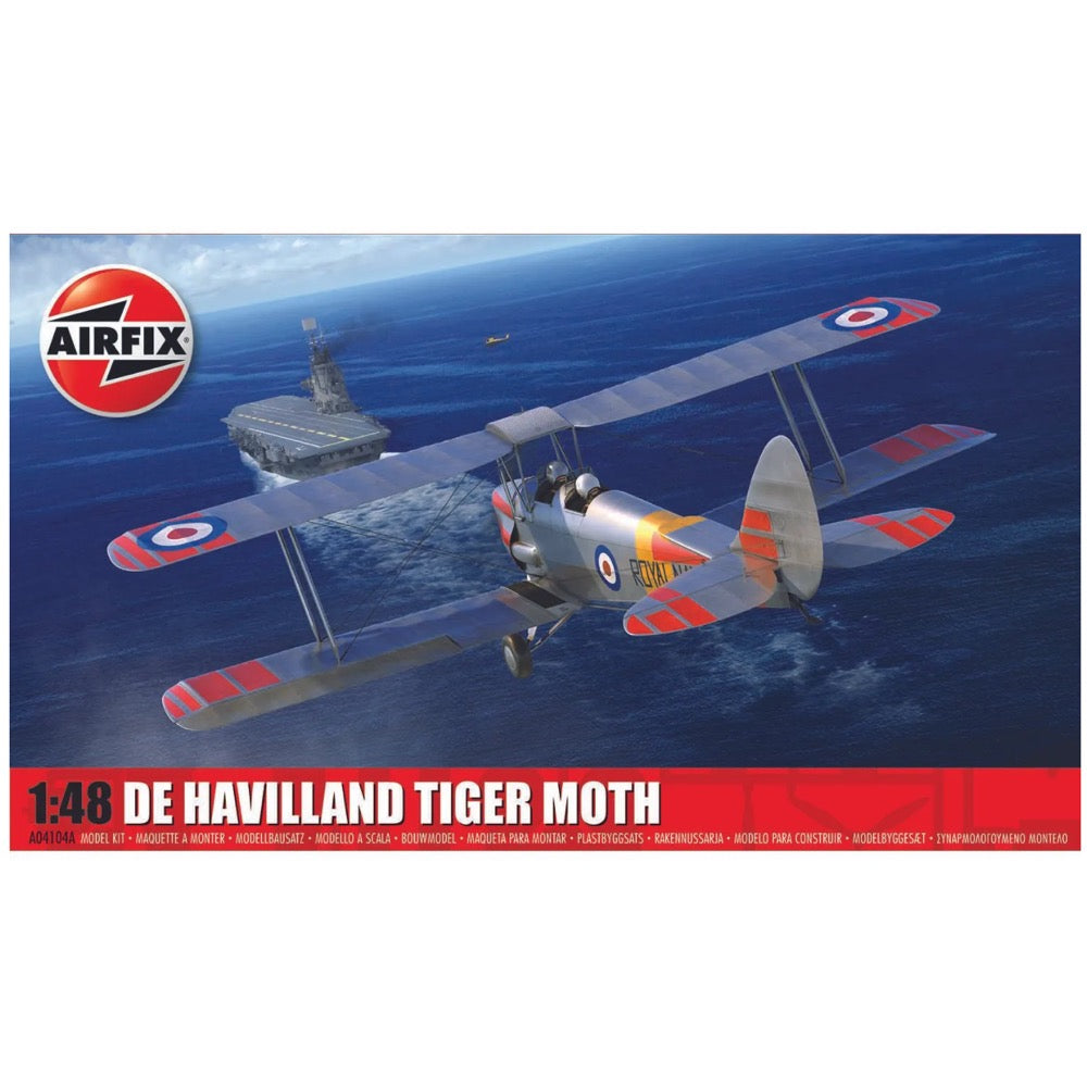 Airfix 04104A 1/48 Scale de Havilland Tiger Moth Biplane Model Kit - Perfect for Aviation Enthusiasts & Scale Model Builders