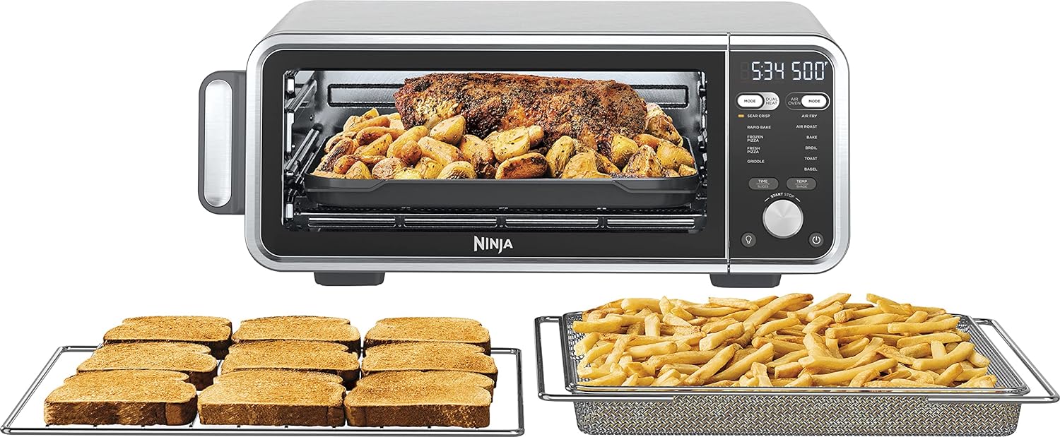 Ninja FT205CO Digital Air Fryer Toaster Oven 10-in-1 Countertop Oven with XL Capacity - Air Fry, Bake, Broil, Roast, Toast - Includes Air Fry Basket, Sheet Pan, Wire Rack & Crumb Tray - Perfect for Small Kitchens, Dorms & RV Cooking (Silver)