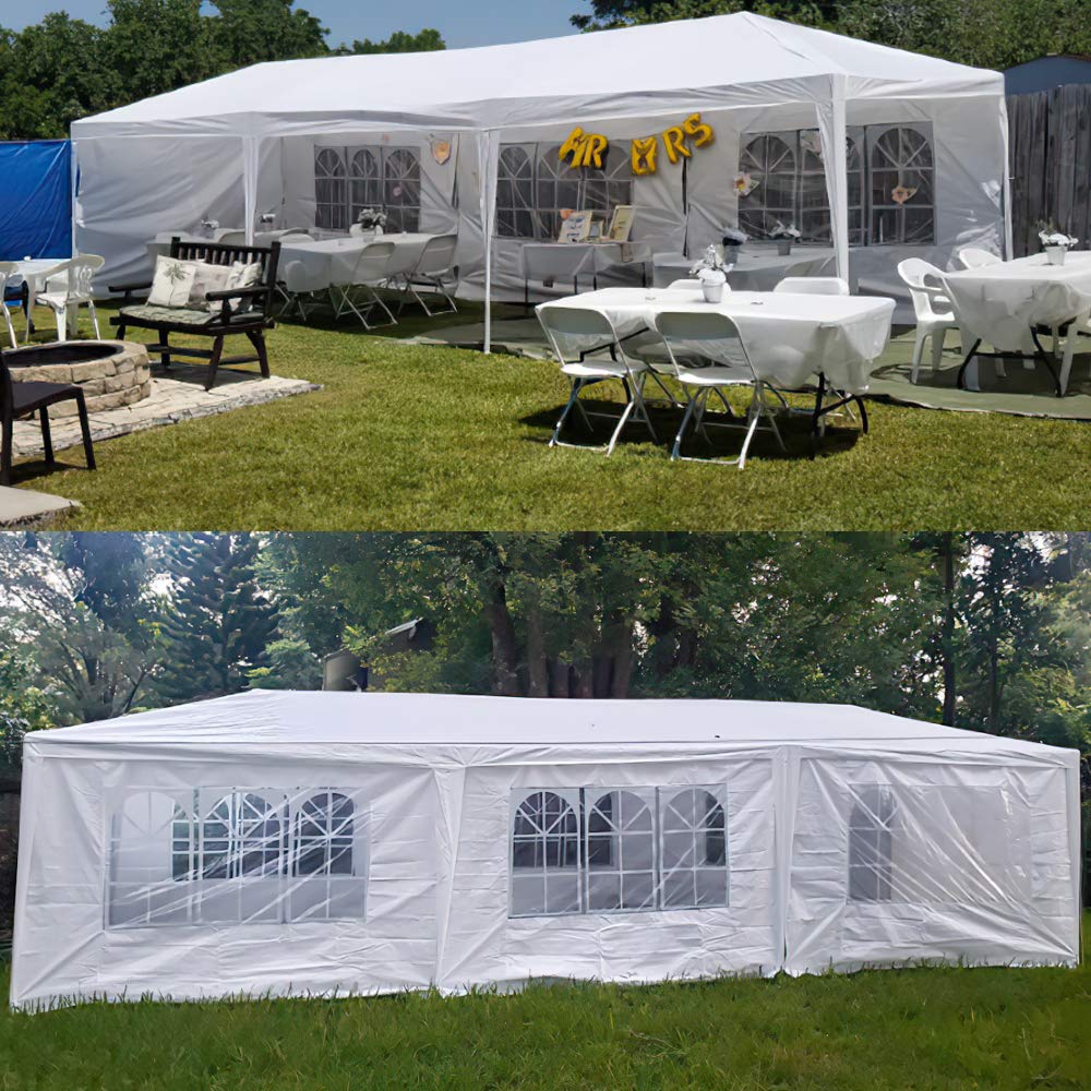 10'x30' Heavy Duty Canopy Tent - Waterproof Outdoor Party Wedding Tent with 8 Removable Sidewalls & 2 Zippered Doors | Perfect for Camping, Picnics, BBQ Events, Catering, and Outdoor Gatherings | White Shelter Pavilion Gazebo for All-Weather Protection
