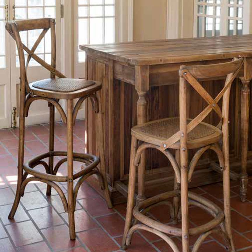 Rustic Cross Back Wood Bar Stool - Solid Hardwood Counter Height Stool for Kitchen Island, Dining Table & Home Bar - Farmhouse Style Seating for Indoor & Outdoor Use