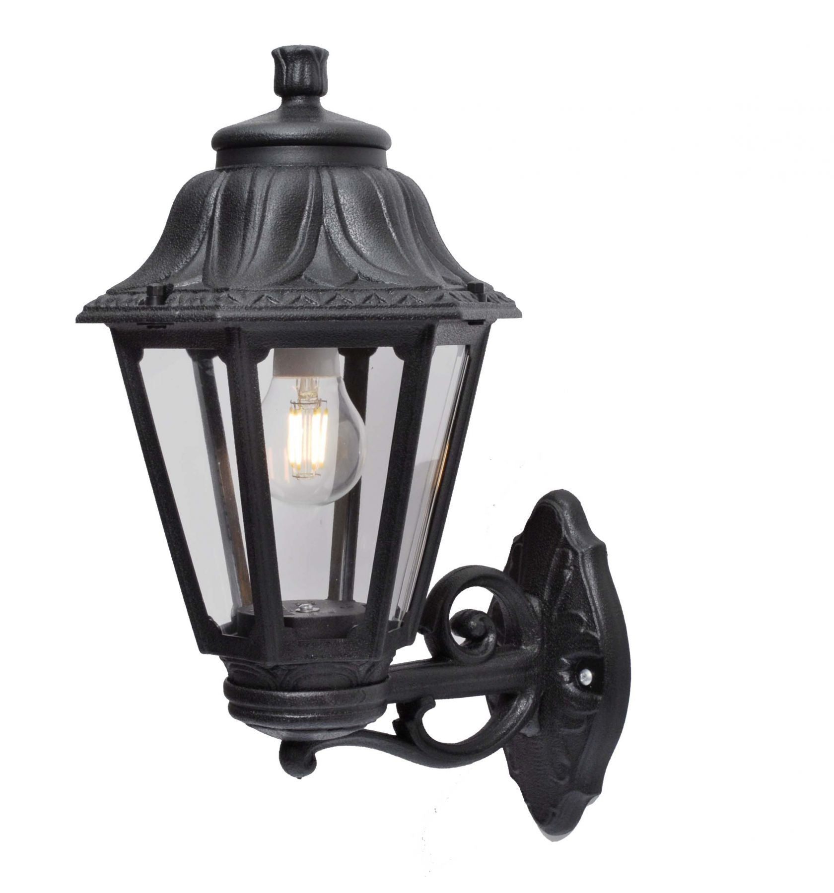 Bisso Anna Black Clear Glass E27 Wall Light - Vintage Industrial Style for Living Room, Bedroom, and Hallway Lighting