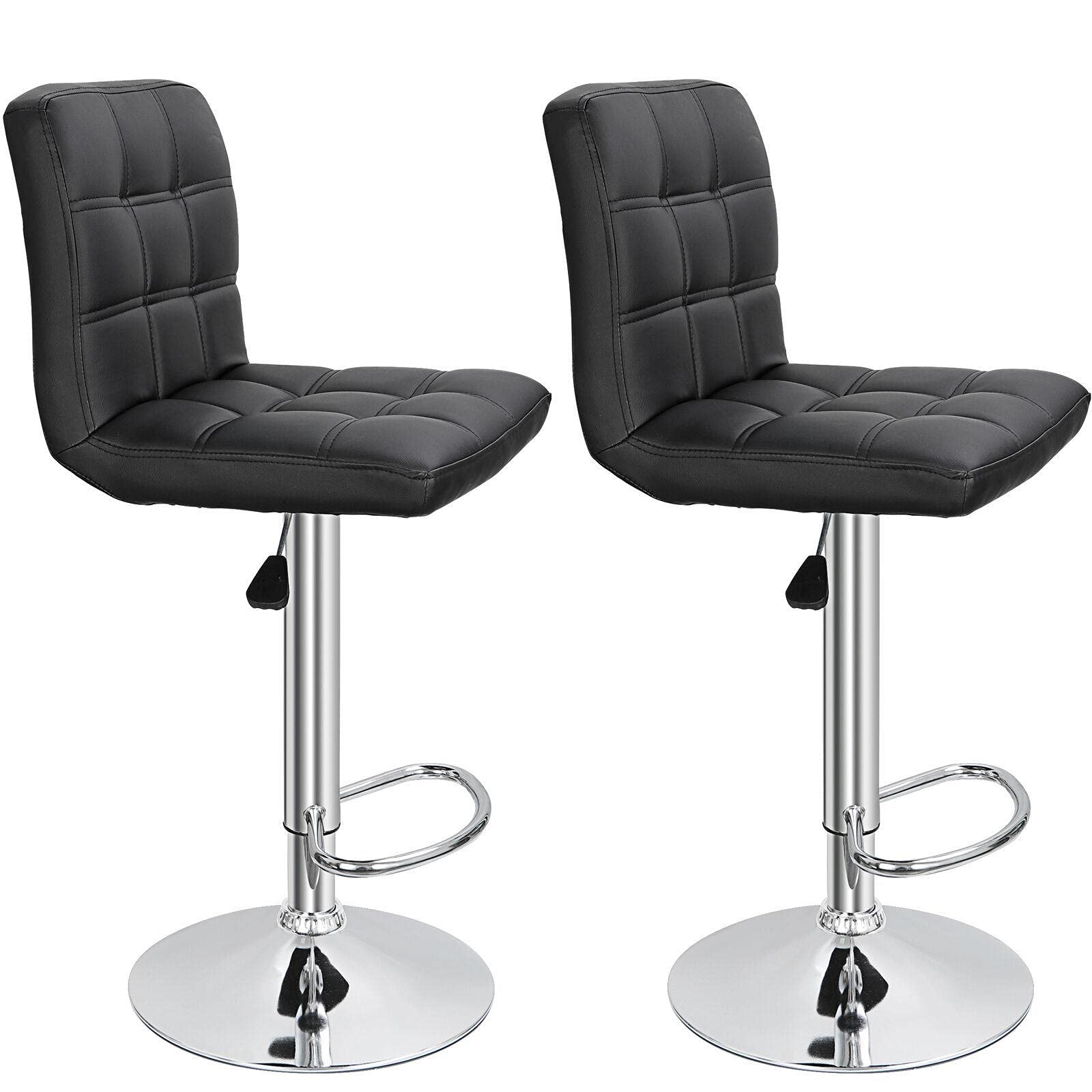 2 PCS Adjustable 360 Degree Swivel Bar Stools with Leather Upholstery and Back Support - Perfect Gift for Men, Women, Dad - Ideal for Home Bar, Kitchen Island, and Game Room Decor