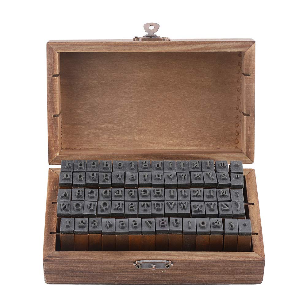 70pcs Wooden Alphabet & Number Stamp Set - Uppercase & Lowercase Letters for DIY Scrapbooking, Card Making, Gift Wrapping & Craft Projects - Comes in Wooden Storage Box