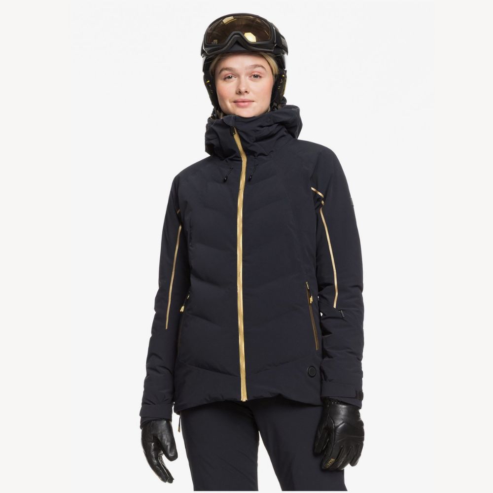 Roxy Premiere Women's Heated Ski Jacket - Waterproof Winter Coat with Battery Heater for Snowboarding & Cold Weather - True Black - Perfect for Ski Resorts, Mountain Hiking & Outdoor Adventures