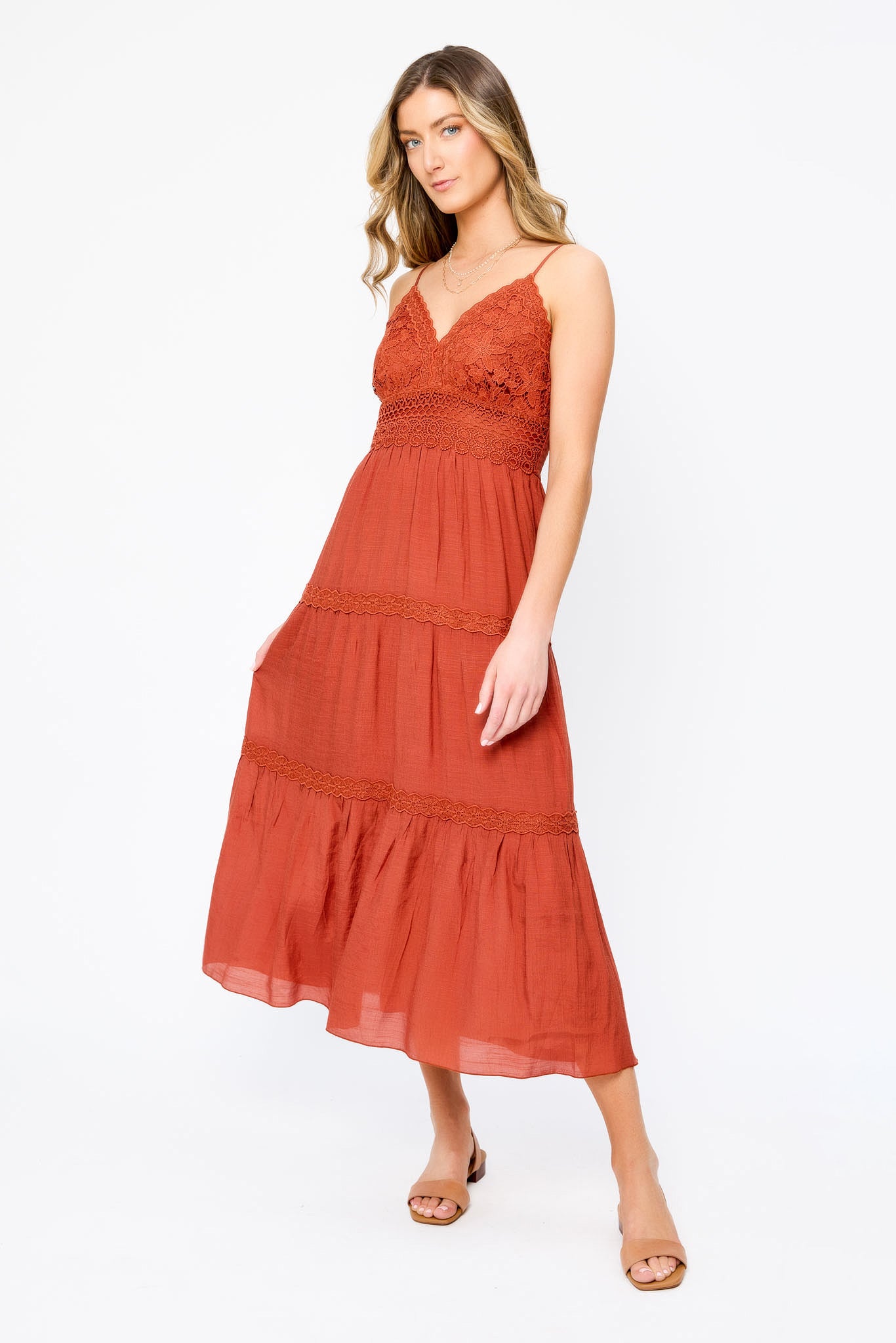 Elegant Gauze Maxi Tiered Dress with Crochet Bodice - Flowy Boho Summer Dress for Beach Wedding, Vacation & Special Occasions