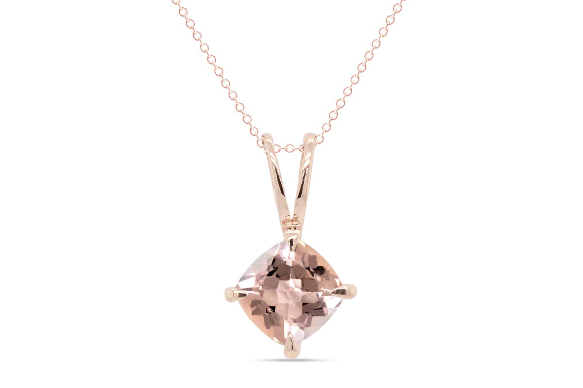 1.20 Cttw GEMVIO Cushion Cut Morganite Solitaire Pendant Necklace - 7MM 10K Gold Gemstone Jewelry for Women | Anniversary, Wedding, Birthday Gift Ideas | Perfect for Date Nights, Special Occasions & Everyday Elegance