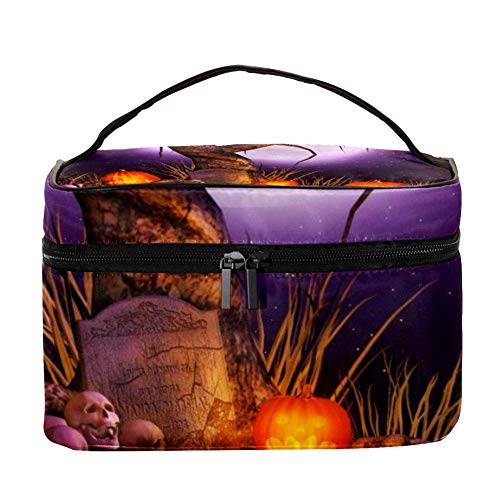 LEVEIS Halloween Spider Web Pumpkin Skull Large Cosmetic Bag - Travel Makeup Organizer Case for Women & Girls | Perfect for Halloween Parties, Cosplay & Travel Storage
