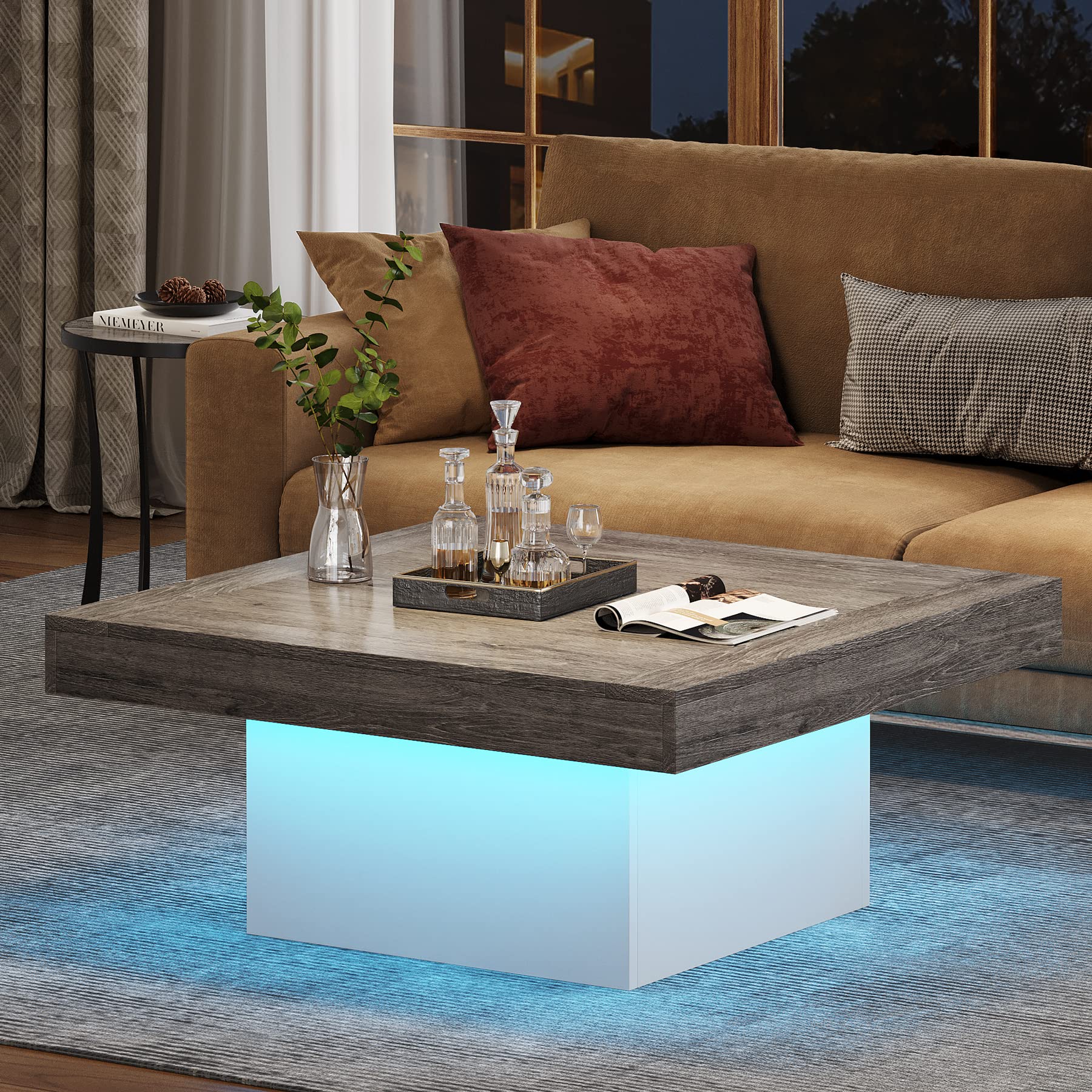 Tribesigns Modern Square LED Coffee Table with Storage - Engineered Wood Living Room Furniture in Grey & White - Perfect for Small Spaces, Apartments & Home Decor