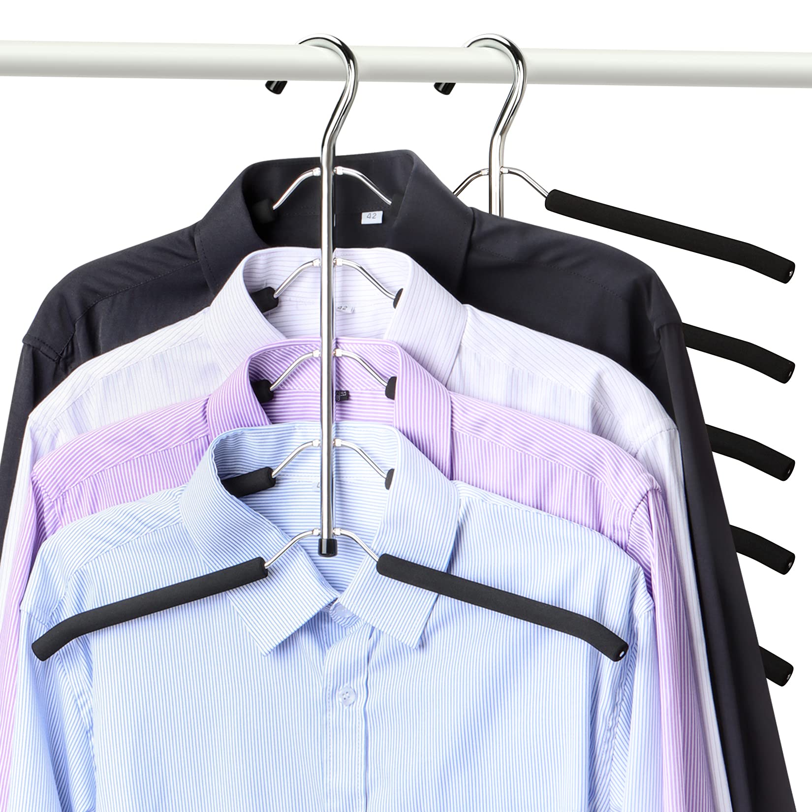 Space Saving Clothes Hangers - 2 Pack Non-Slip Padded Coat Hangers with 5-Layer Swing Arms, Heavy Duty Stainless Steel for Sweaters & Shirts - Perfect for Closet Organization & Small Space Storage (Ideal for Apartments, Dorms & Travel)