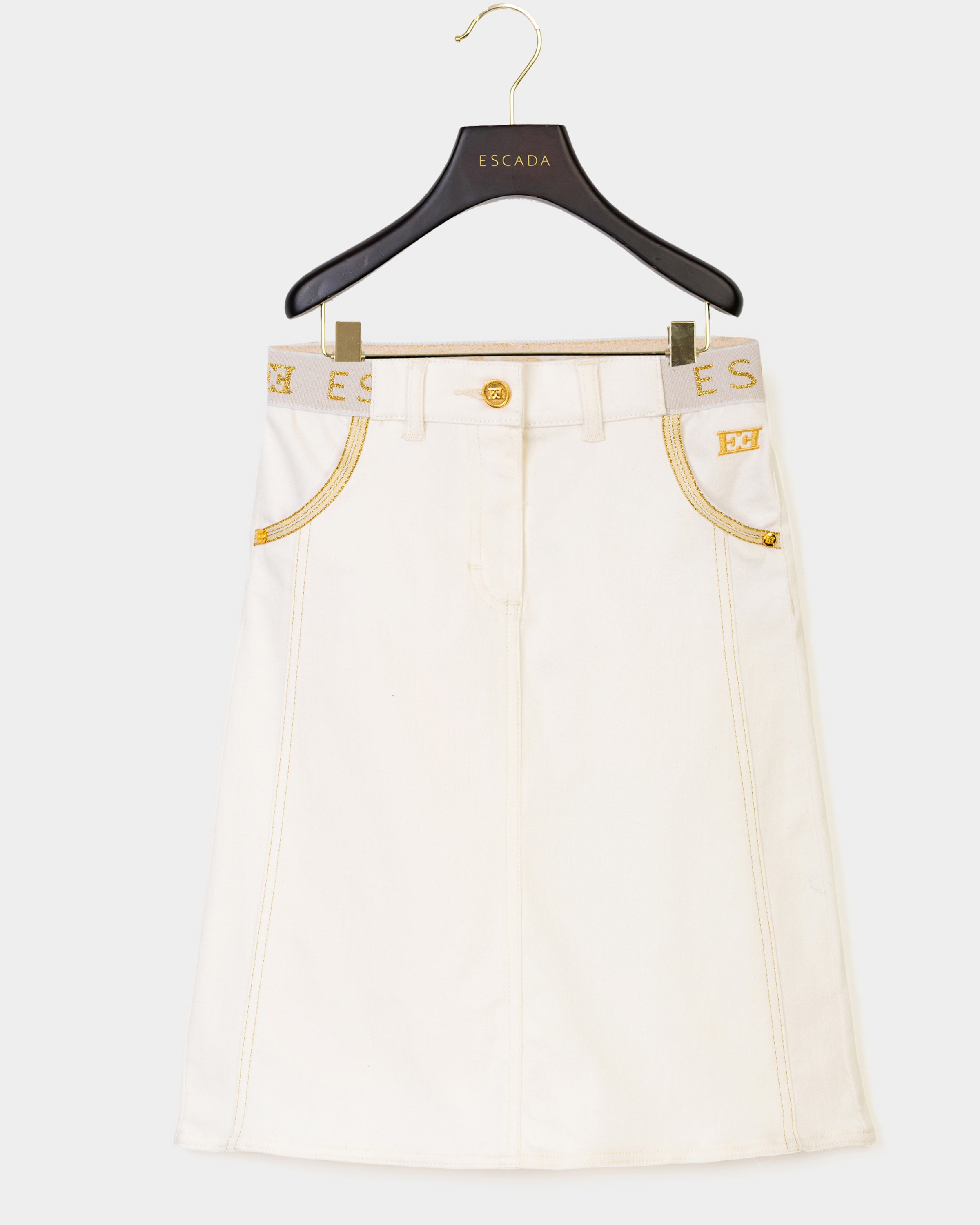Escada Women's White Logo Pocket Trim Waist Skirt - Stylish Casual Wear for Office, Dating & Everyday Outfits