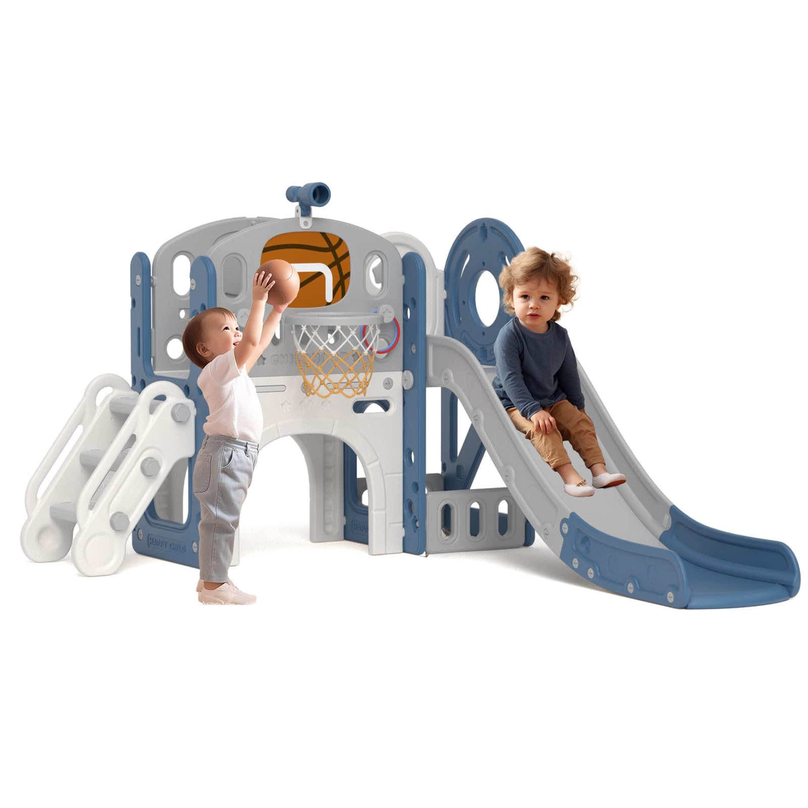 KORIMEFA 9-in-1 Toddler Slide & Climber Playset with Basketball Hoop - Indoor/Outdoor Playground for Kids Ages 1-3 - Perfect for Backyard, Playroom & Daycare Fun
