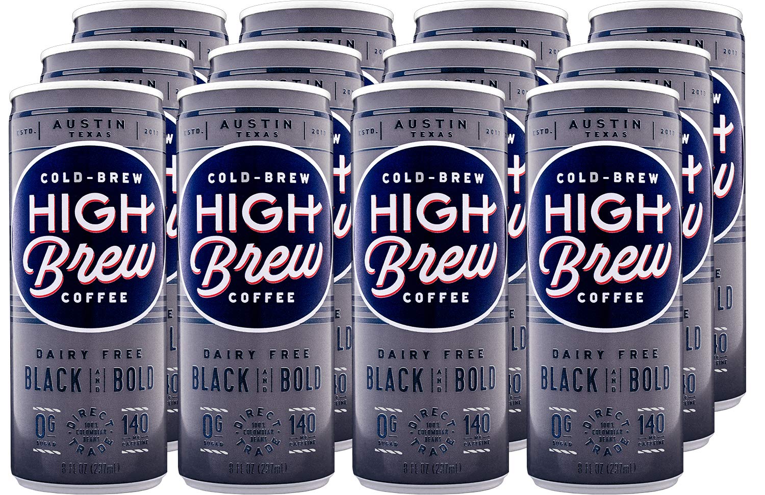 High Brew Coffee - Medium Roast Cold Brew Black & Bold (Pack of 12, 8 Fl Oz Cans) | Dairy Free, Smooth & Rich Flavor | Perfect for Office, Travel & Outdoor Adventures