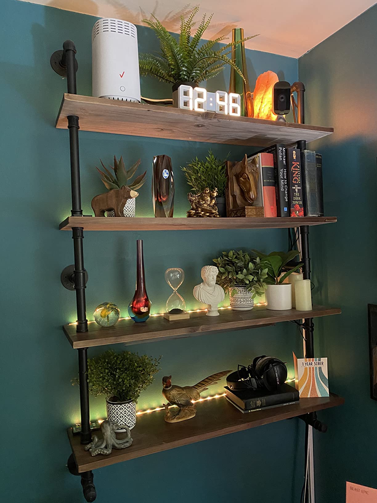 ROGMARS 36 Inch Floating Shelves for Wall - Solid Wood Industrial Pipe Shelving for Kitchen, Living Room, Bathroom | Wall Decor, Storage, Display (Set of 3)