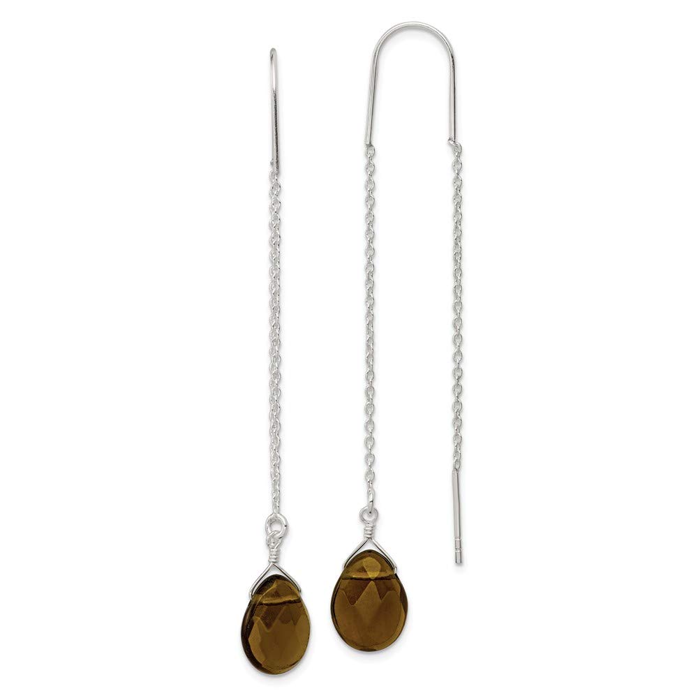 925 Sterling Silver Smokey Crystal Teardrop Threader Earrings for Women - Elegant Dangle Ear Jewelry for Parties, Weddings & Everyday Wear