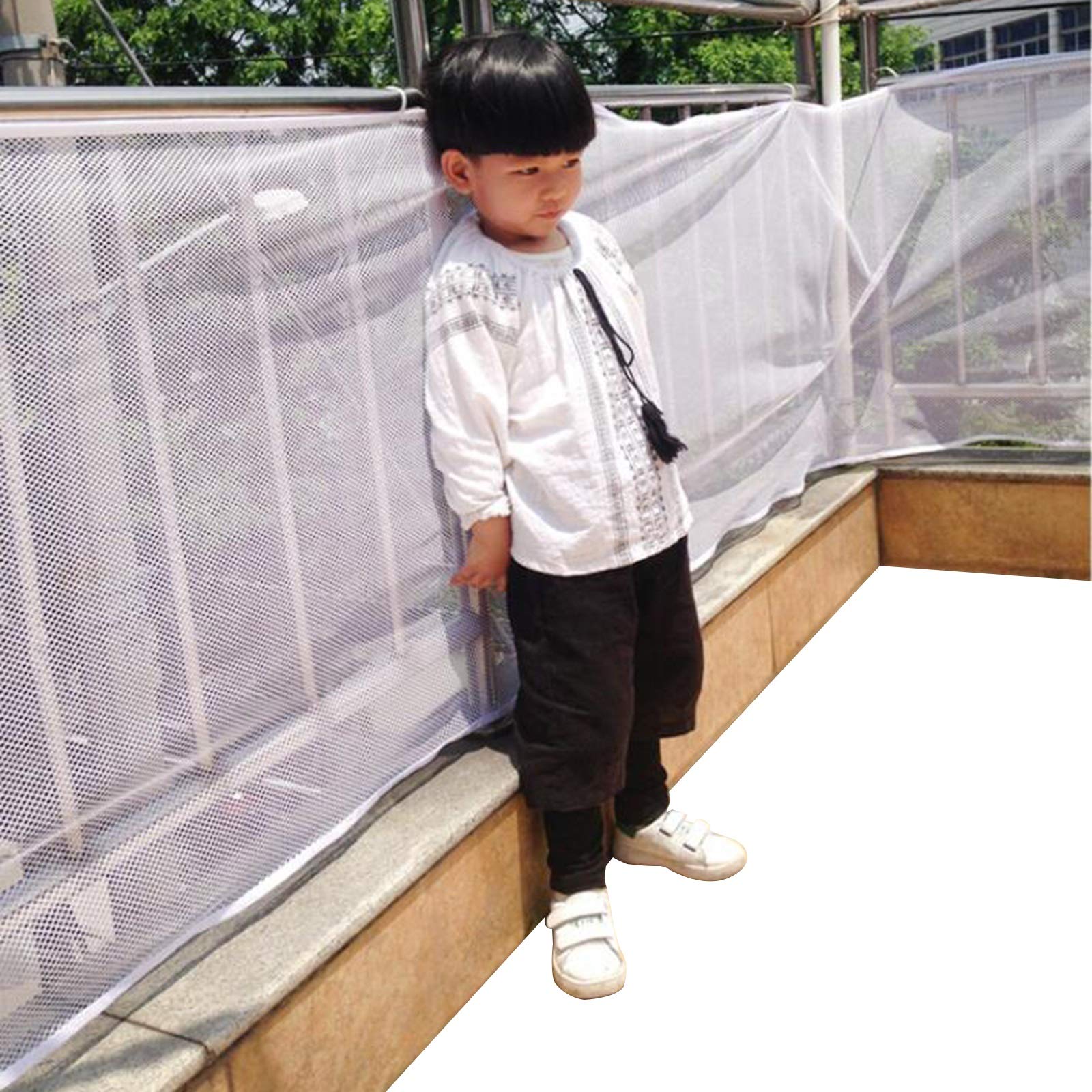 MAHFEI Child Safety Net - Durable Stair & Balcony Safety Guard for Kids & Pets, Fall Protection, Easy to Install (White, 1.5x25m) - Perfect for Home, Apartment, Play Area Safety