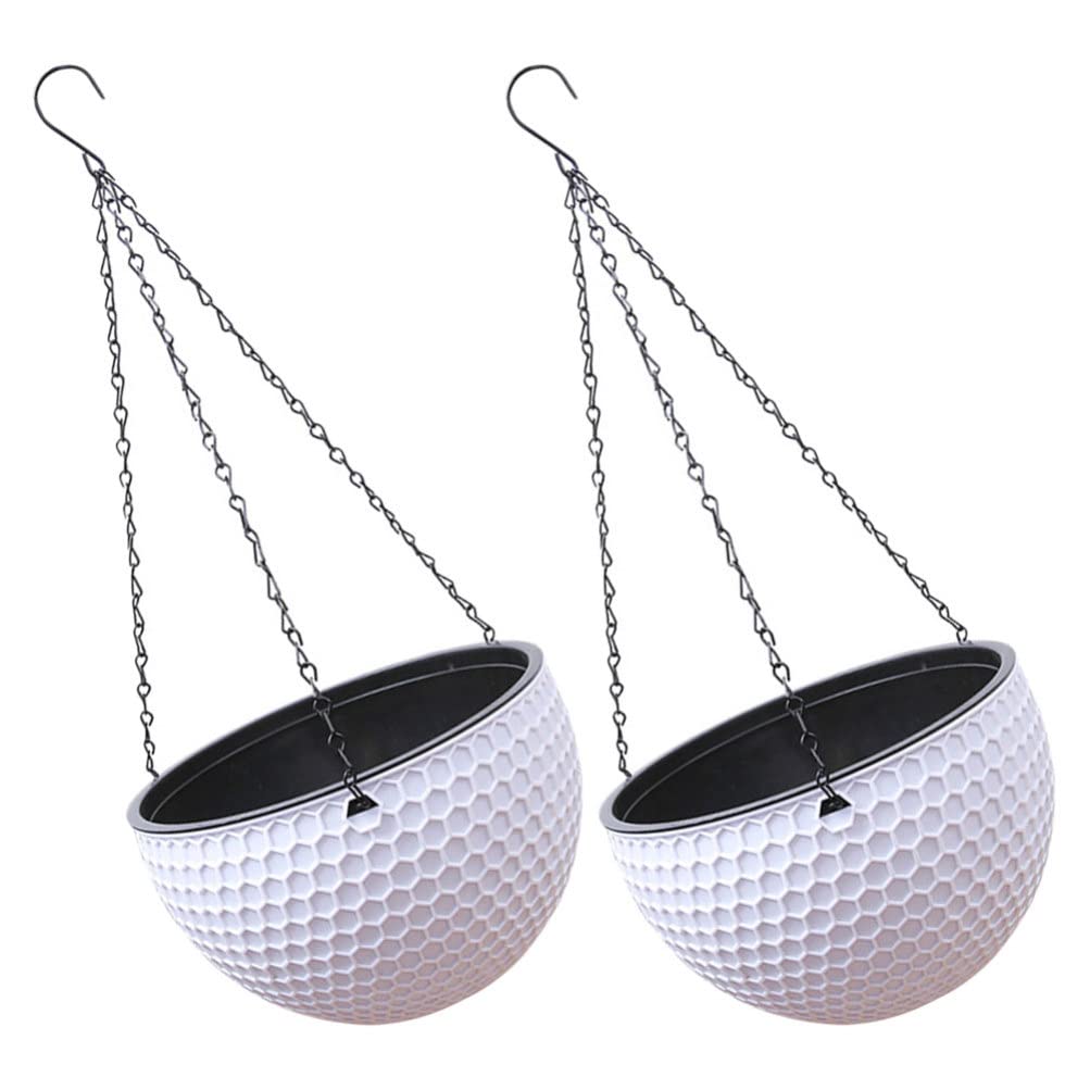 2Pcs Hanging Plant Pots with Drainage Holes & Chains - 6.5 Inch Indoor/Outdoor Hanging Flower Baskets for Garden, Balcony, Patio - Perfect for Herbs, Succulents & Small Plants
