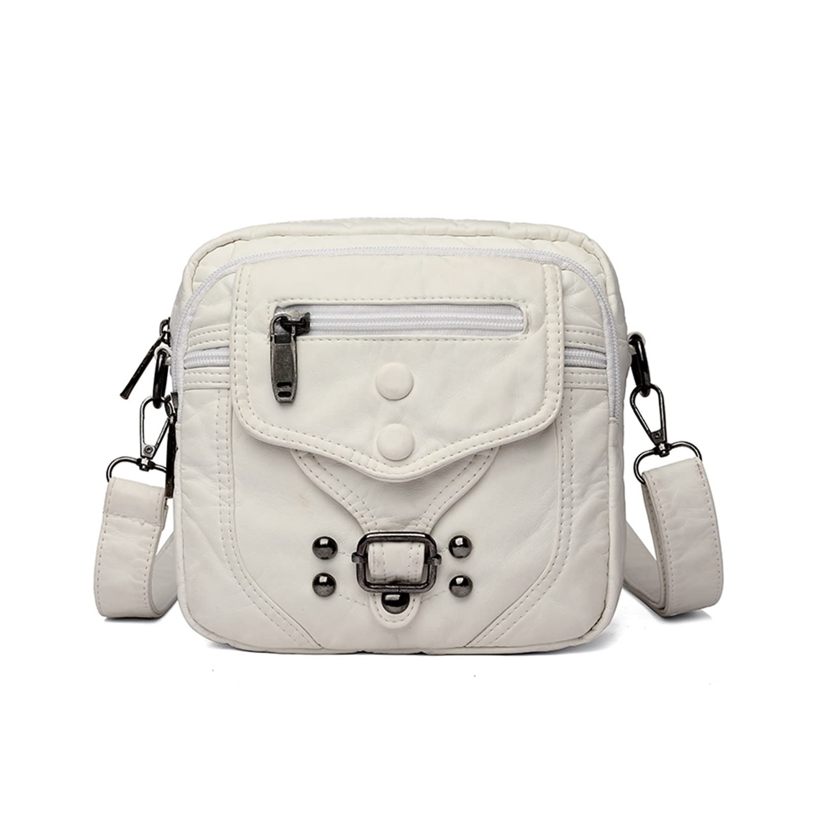 Skyue Women's White One-Shoulder Handbag - Solid Color Soft Washed PU Leather Purse for Casual Outings, Date Night & Work | Multifunctional Shoulder Bag (White)