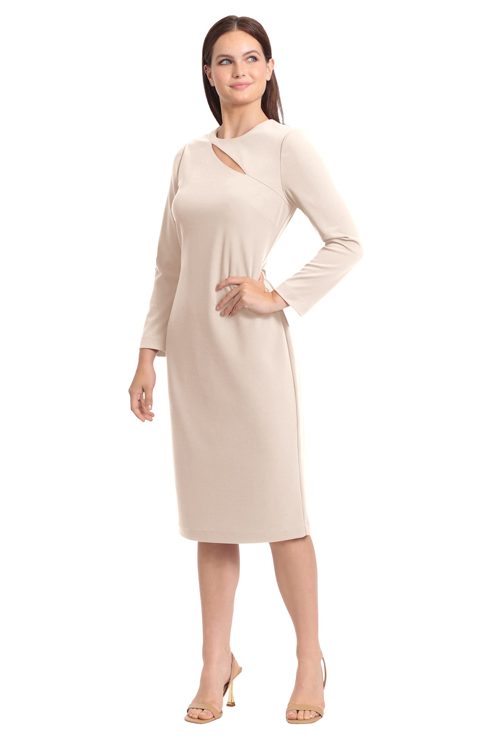 Maggy London Women's Long Sleeve Keyhole Neck Scuba Crepe Sheath Dress - Elegant Office Workwear & Wedding Guest Attire for Professional Events & Special Occasions