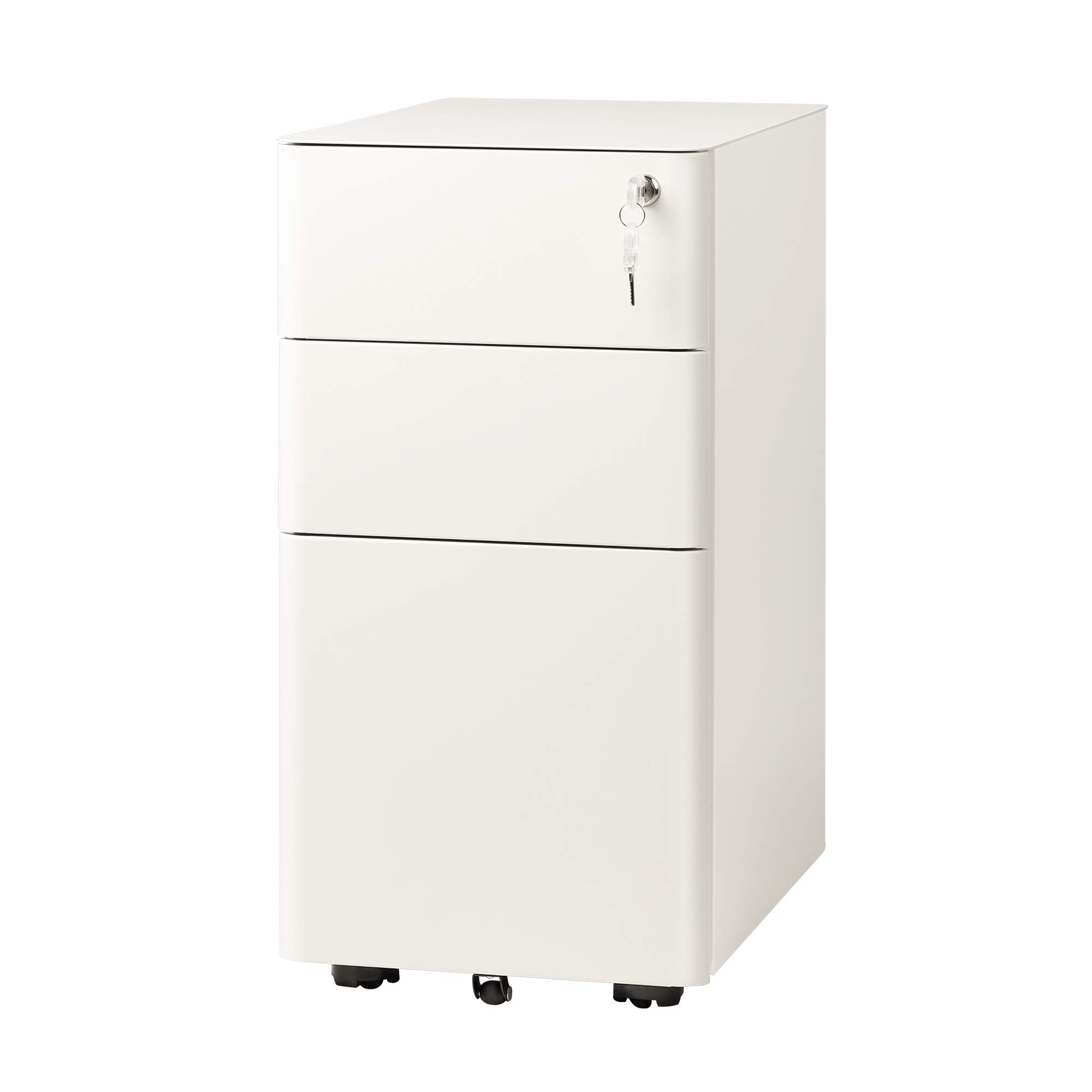 DEVAISE 3-Drawer Slim Vertical File Cabinet - Fully Assembled (Except Casters) for Legal & Letter Size Documents - White Office Organizer - Perfect for Home Office, Small Spaces & Professional Workplaces