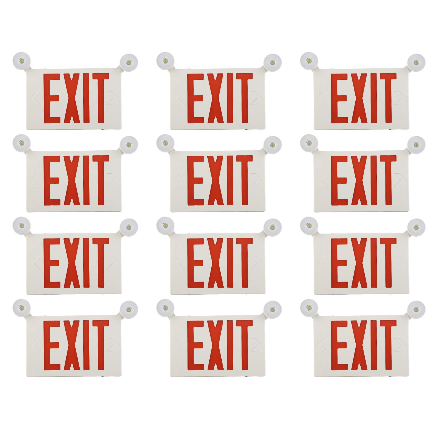 12 Pack UL Listed LED Exit Sign with Emergency Lights & Backup Battery - 120V-277VAC Red Emergency Exit Lighting for Commercial Buildings, Offices, Warehouses, and Home Safety - Durable & Energy-Efficient Emergency Light Solution