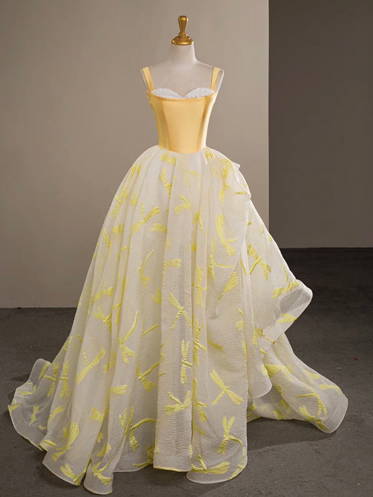 Elegant A-Line Satin Tulle Yellow Long Prom Dress | Formal Graduation Gown for Women | Perfect for Prom Night, Homecoming & Special Occasions