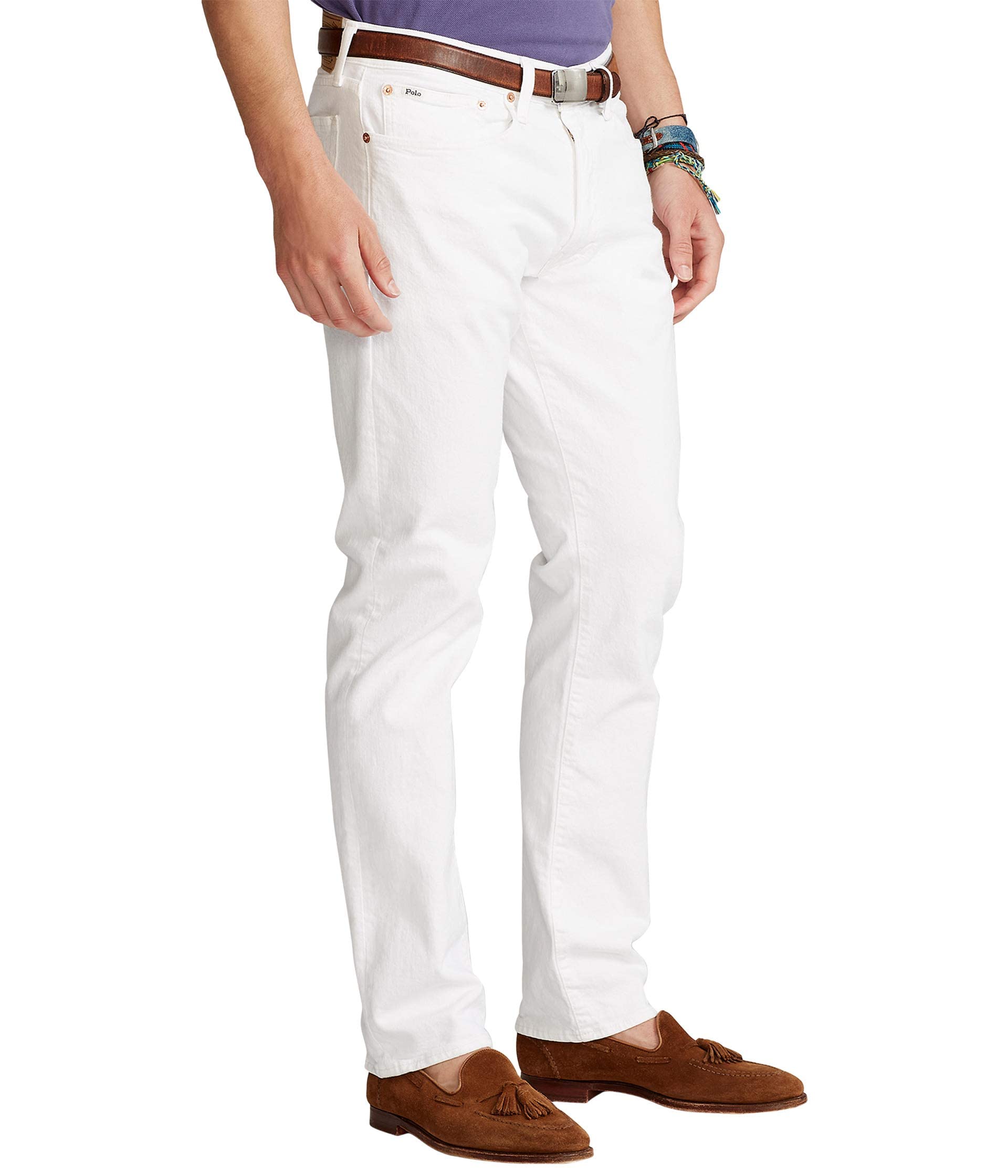 Ralph Lauren Men's Varick Slim Straight Fit Jeans in Hudson White - Size 40x30 | Classic Denim Pants for Casual Wear & Office Style
